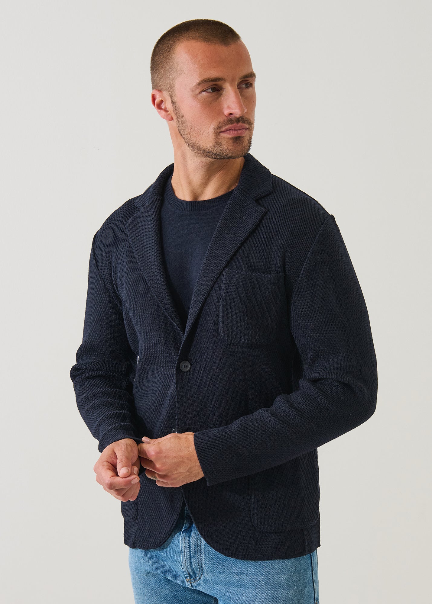 Merino Honeycomb Stitch Two Button Blazer