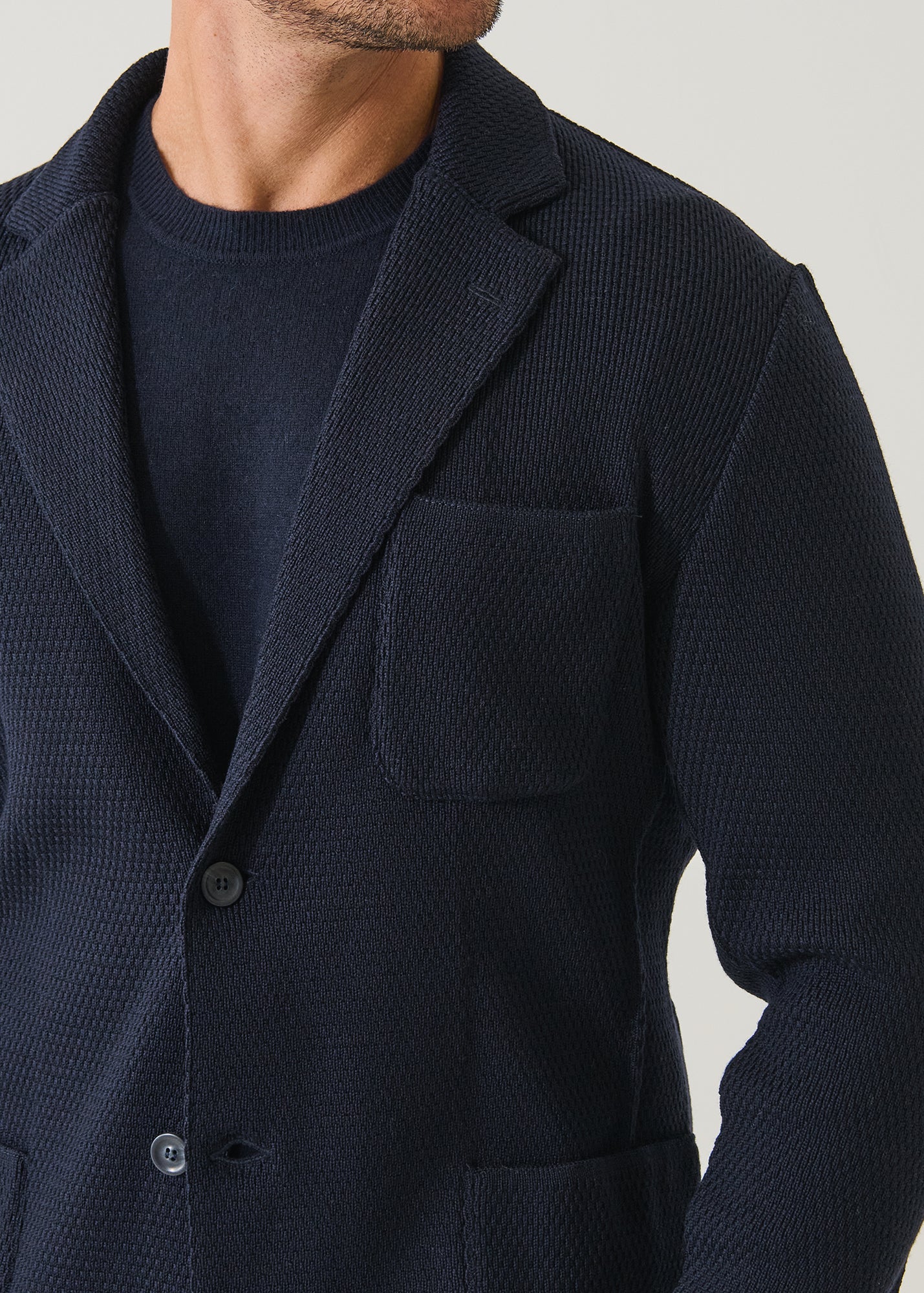 Merino Honeycomb Stitch Two Button Blazer