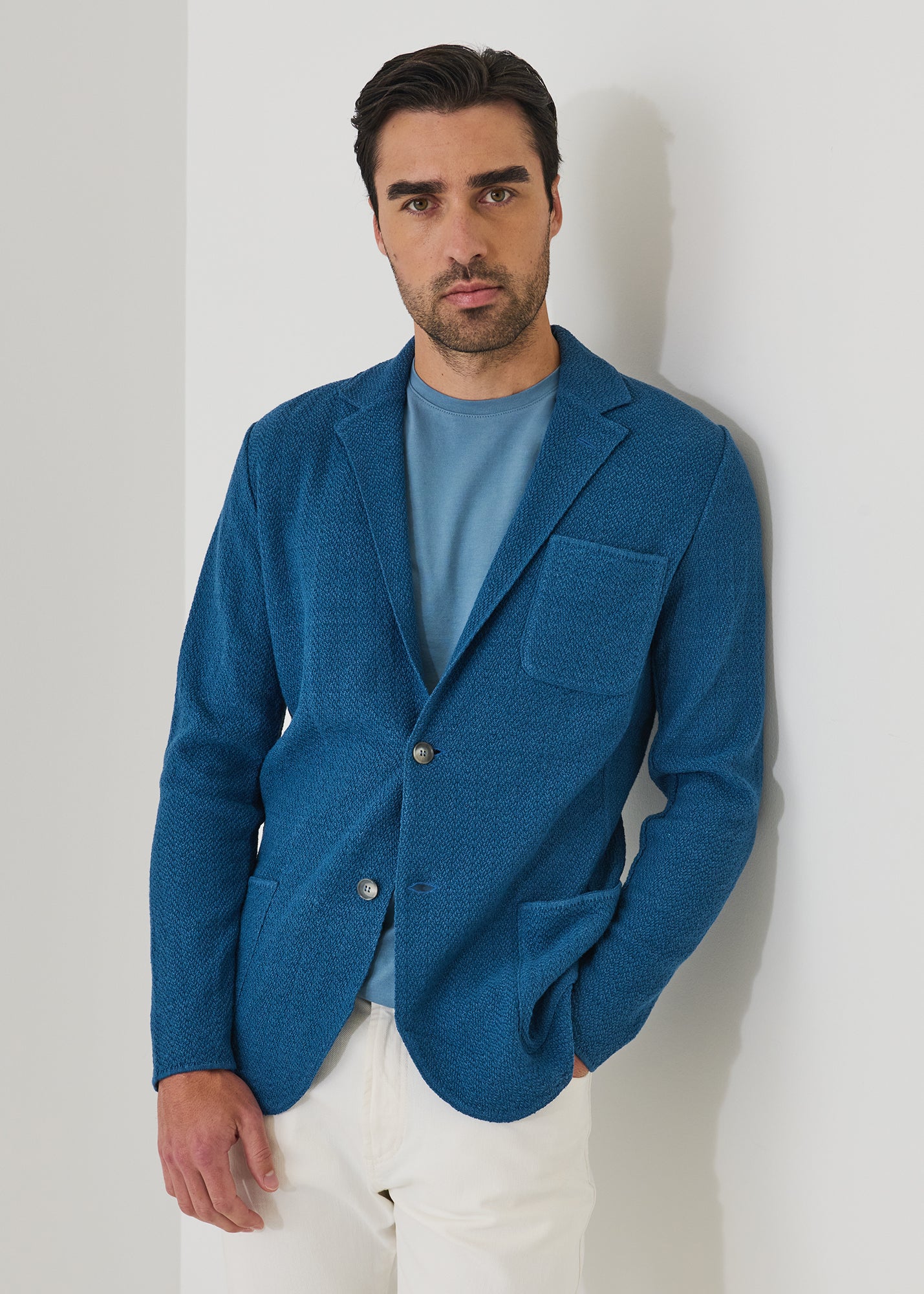 Linen-Cotton Herringbone Knit Blazer