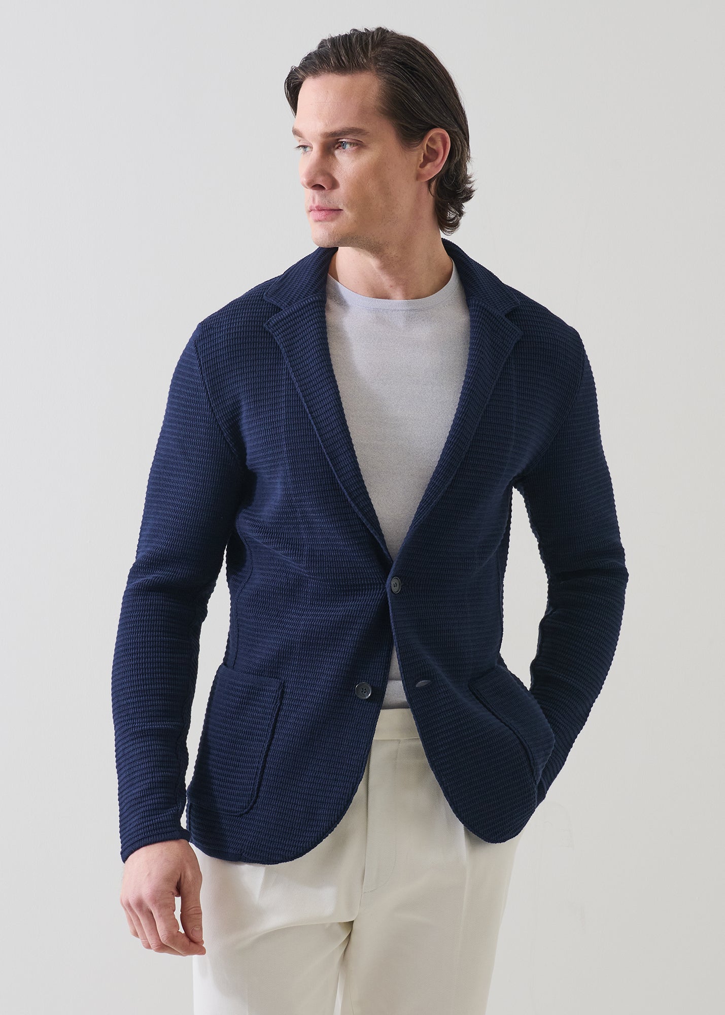 Cotton Grid-Check Knit Blazer - PATRICK ASSARAF