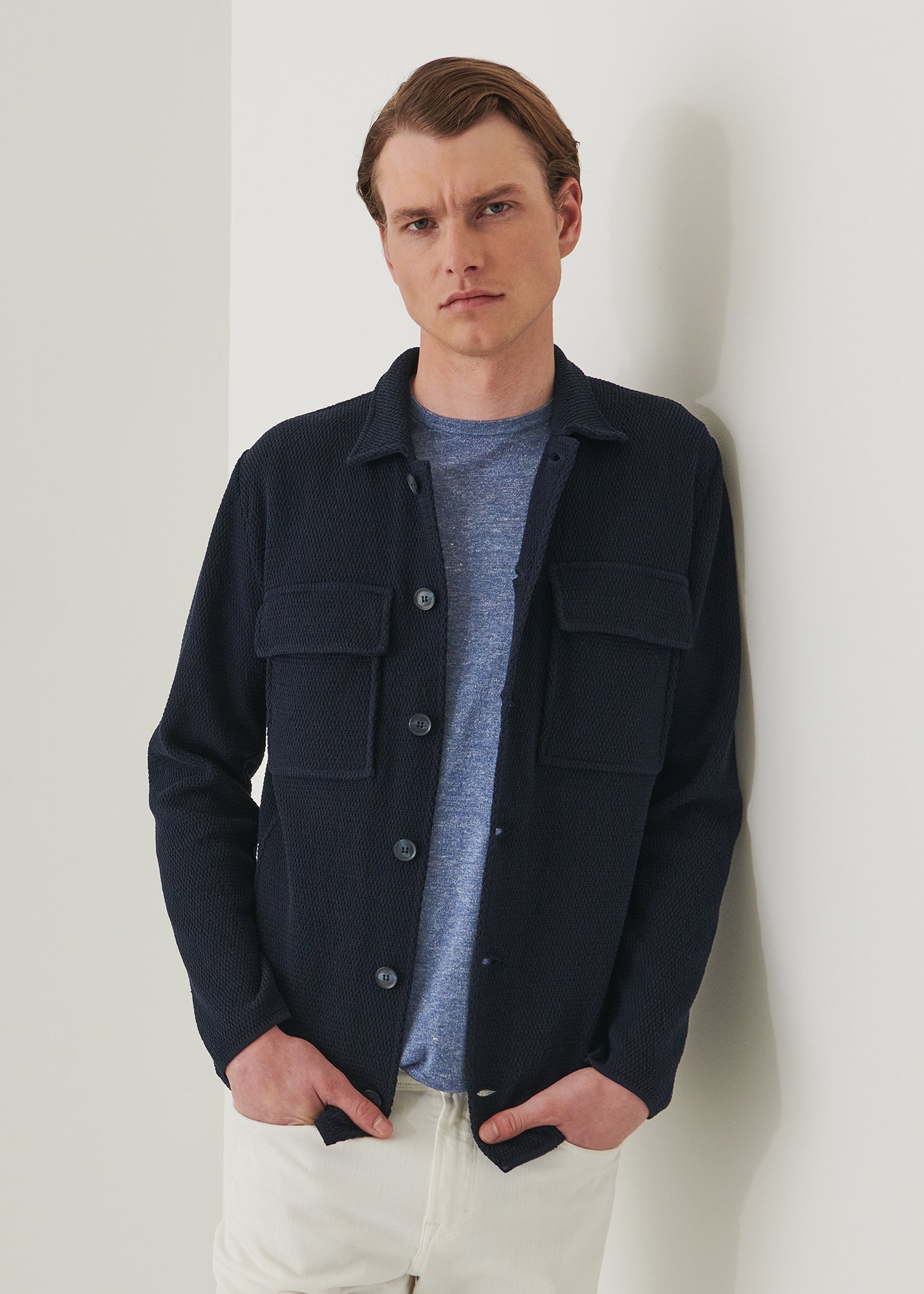 Cotton Knit Shirt Jacket - PATRICK ASSARAF