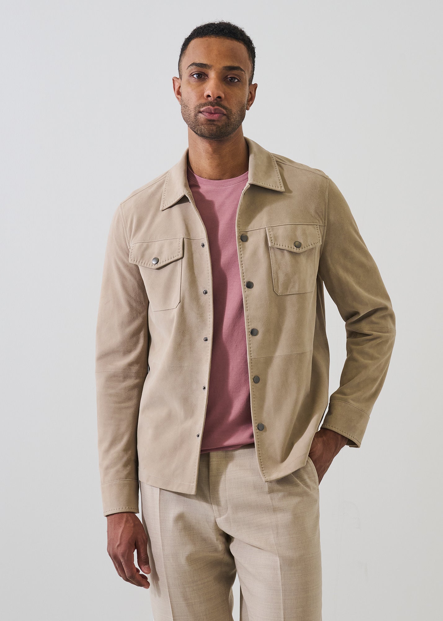 Suede Snap Front Shirt Jacket - PATRICK ASSARAF