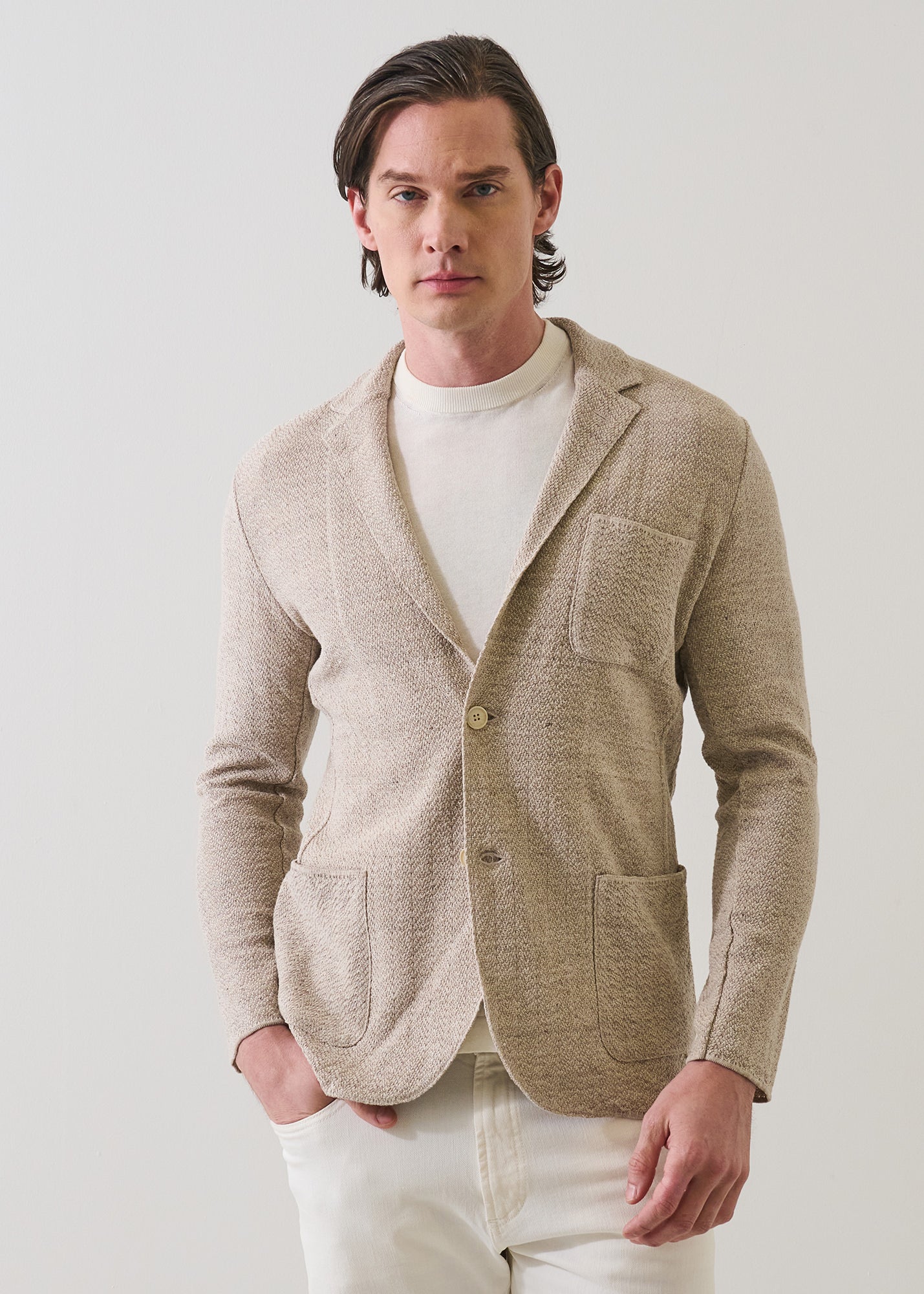 Linen-Cotton Herringbone Knit Blazer - PATRICK ASSARAF