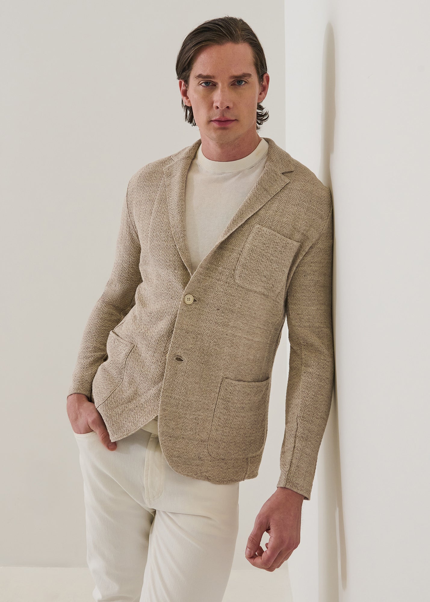 Linen-Cotton Herringbone Knit Blazer - PATRICK ASSARAF