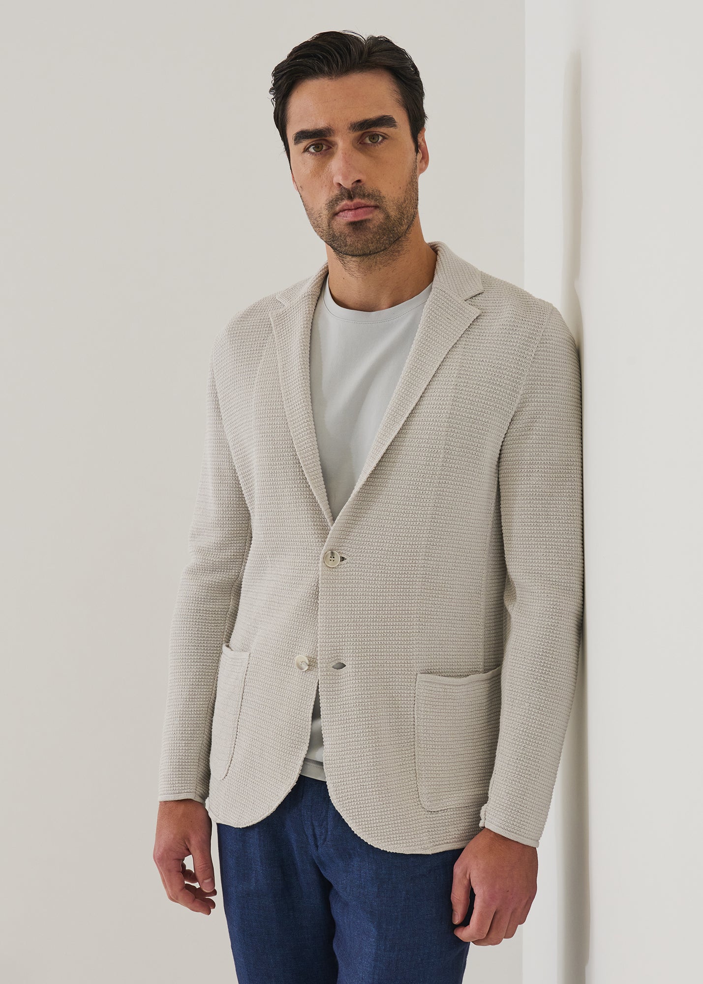 Linen-Cotton Mini-Grid Knit Blazer - PATRICK ASSARAF