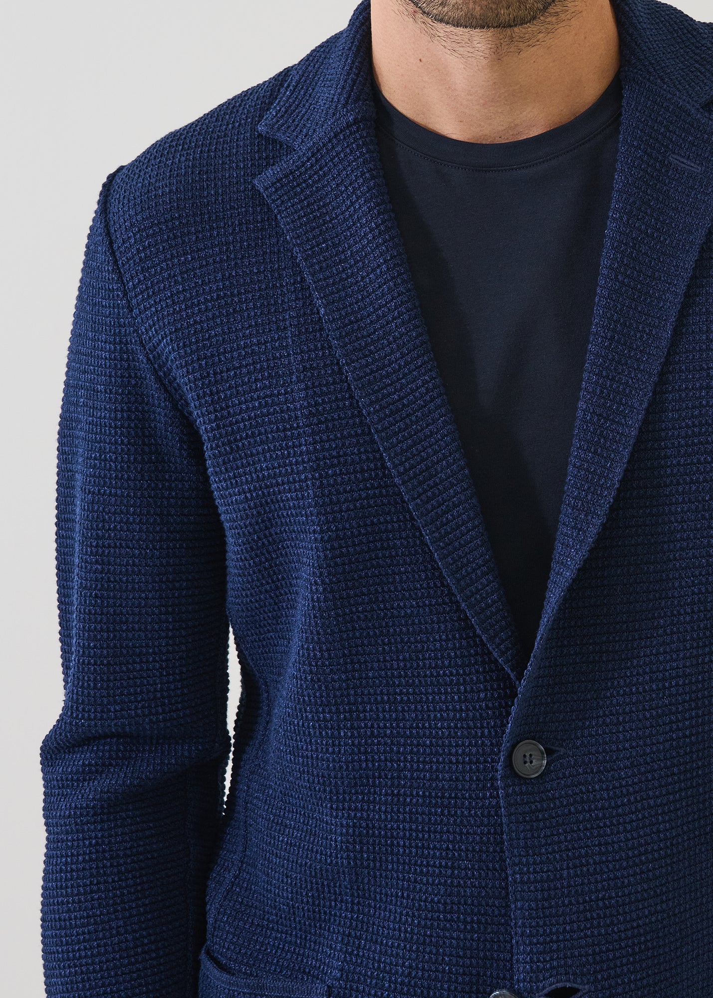 Linen-Cotton Mini-Grid Knit Blazer