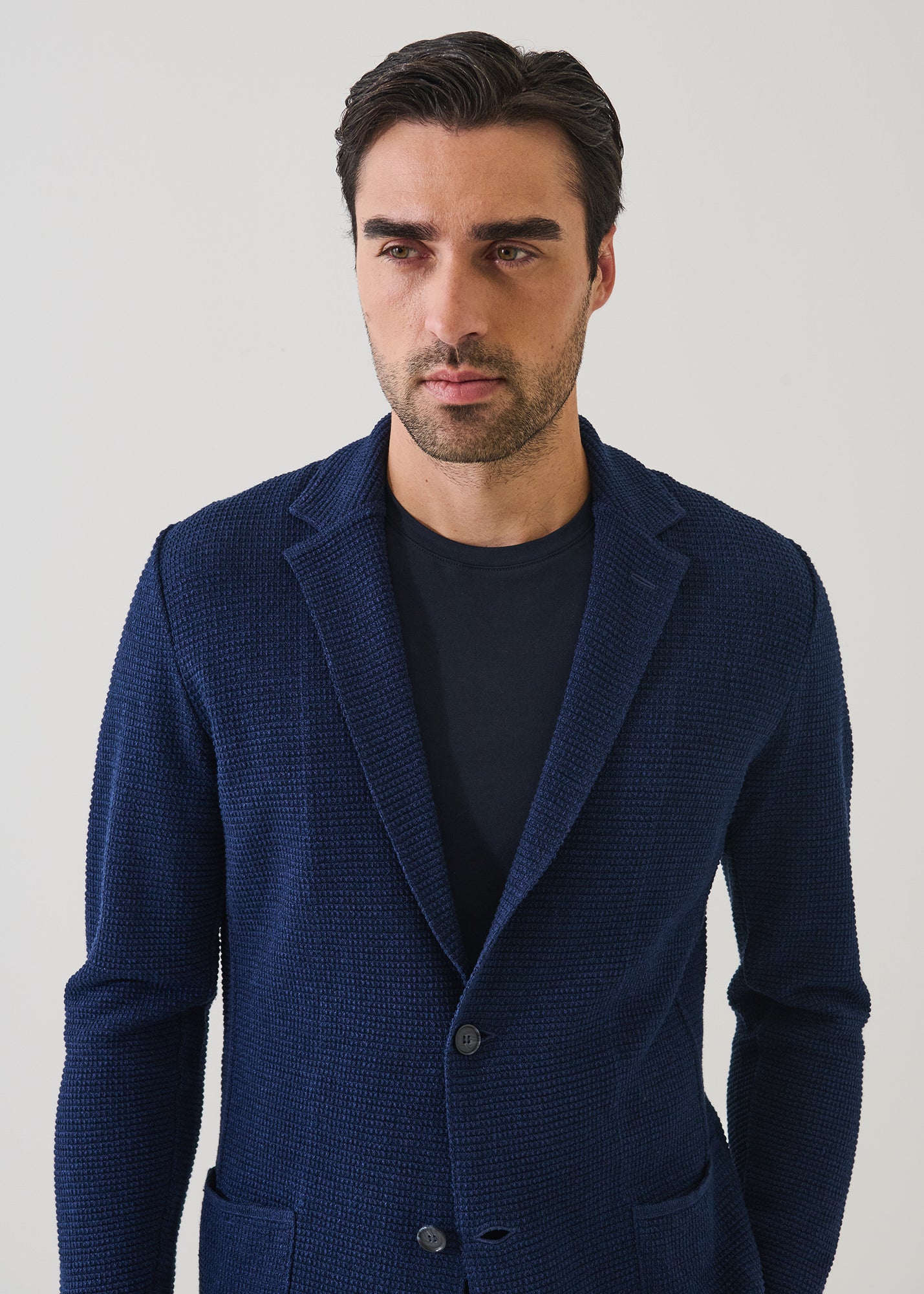 Linen-Cotton Mini-Grid Knit Blazer