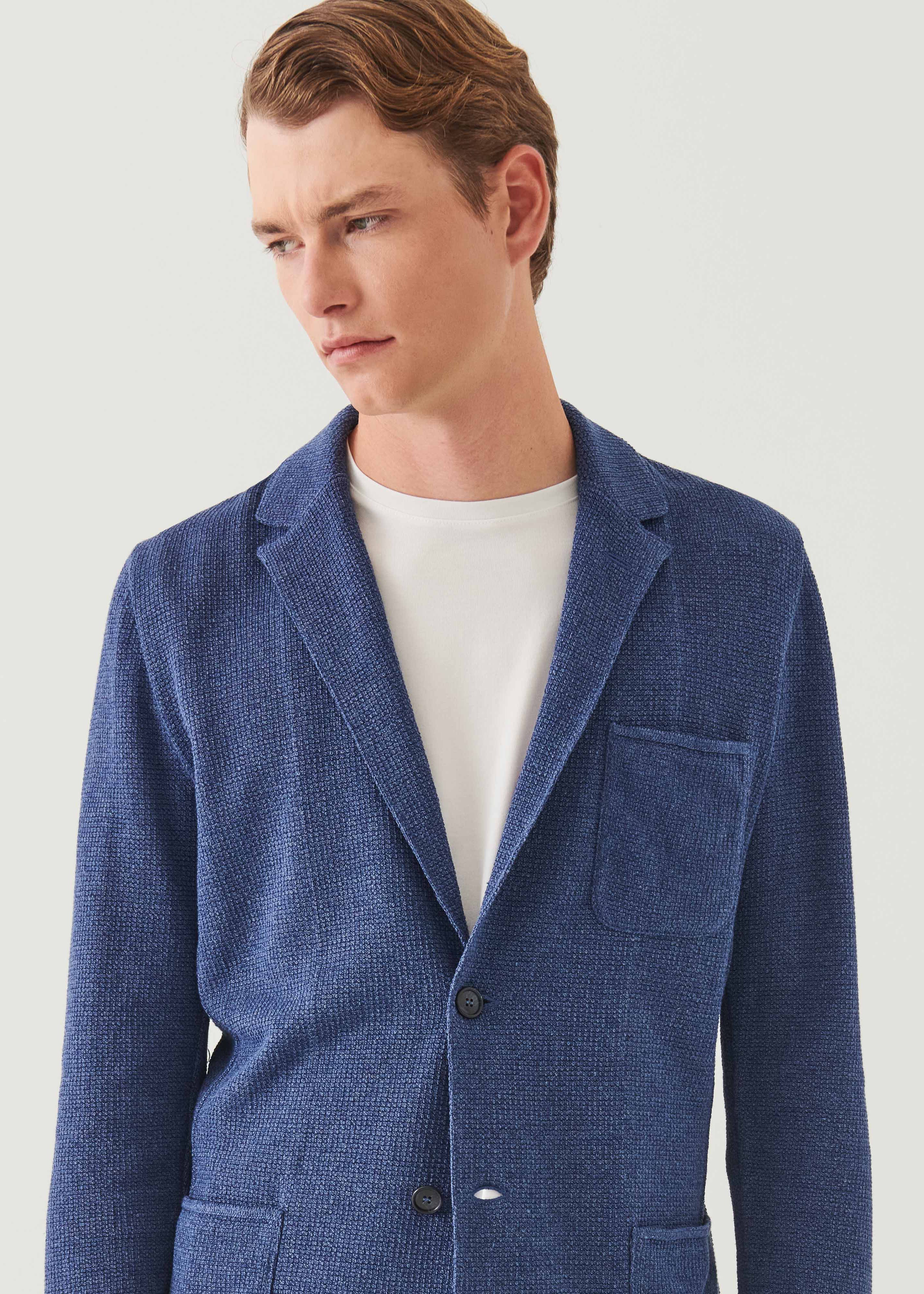 Linen-Cotton Blend Textured Stitch Knit Blazer
