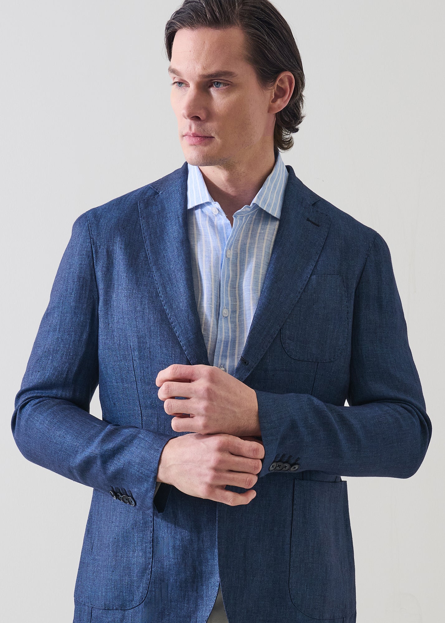 Linen Herringbone Two-Button Blazer - PATRICK ASSARAF