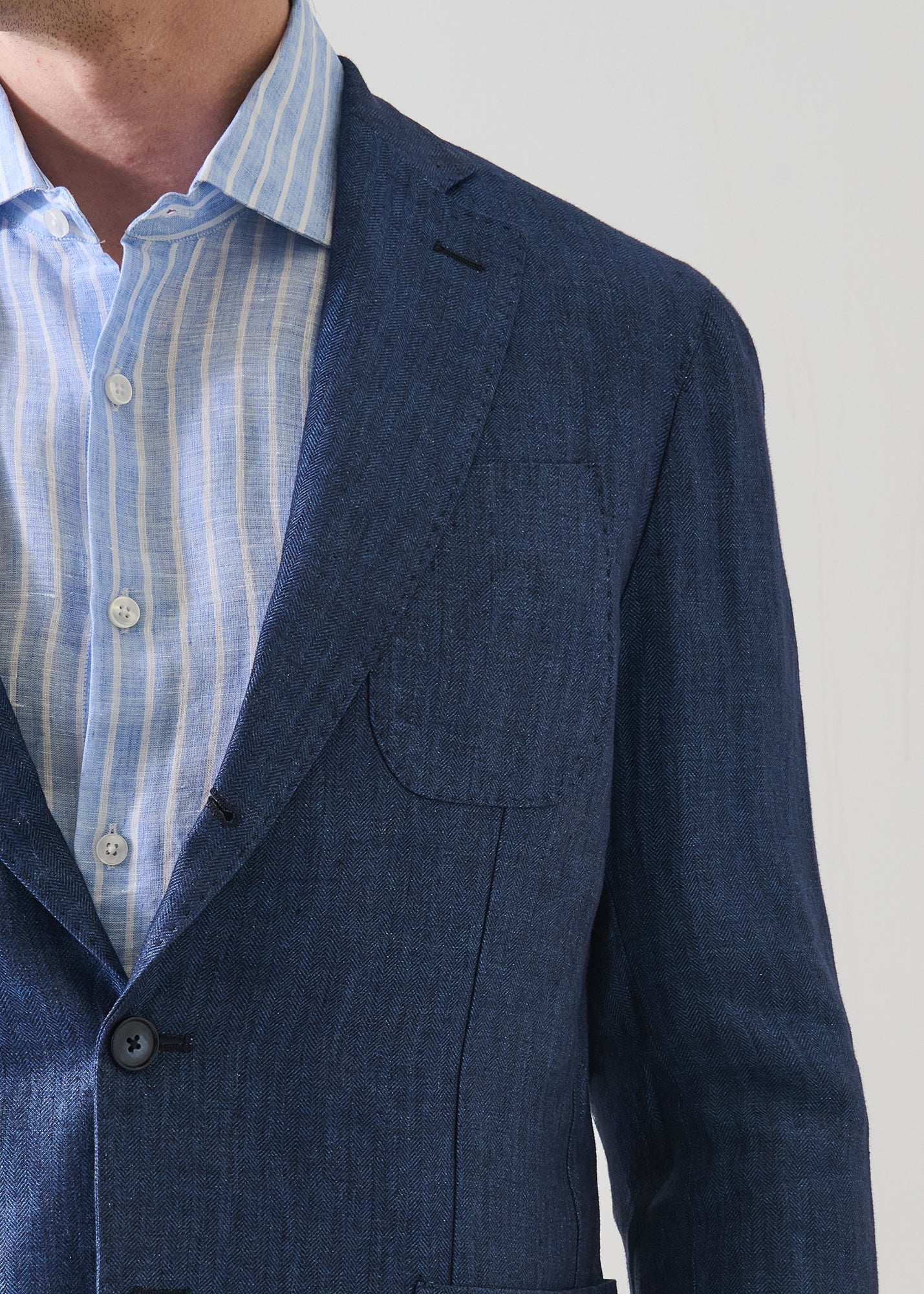 Linen Herringbone Two-Button Blazer - PATRICK ASSARAF