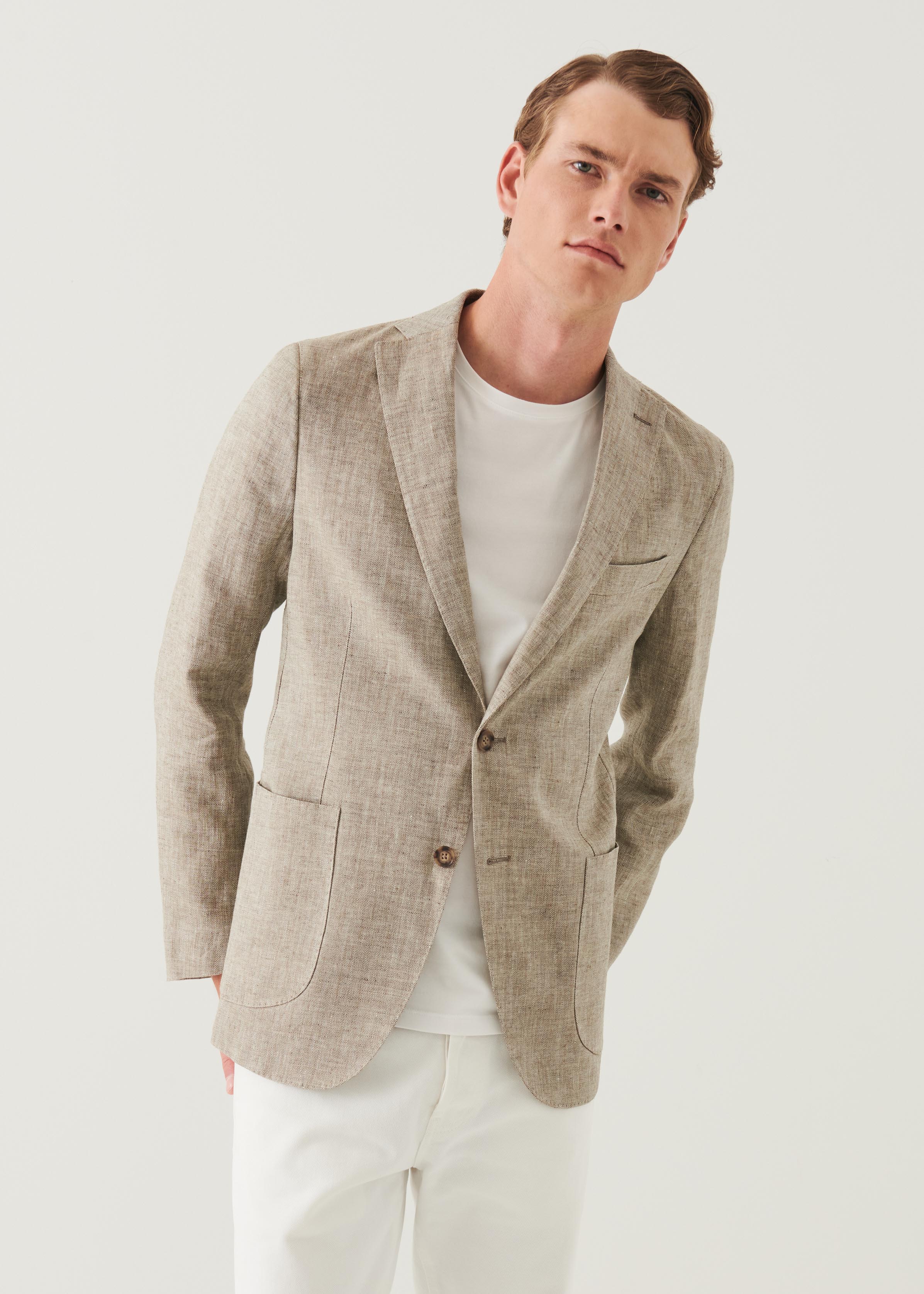 Herringbone Linen Two-Button Blazer