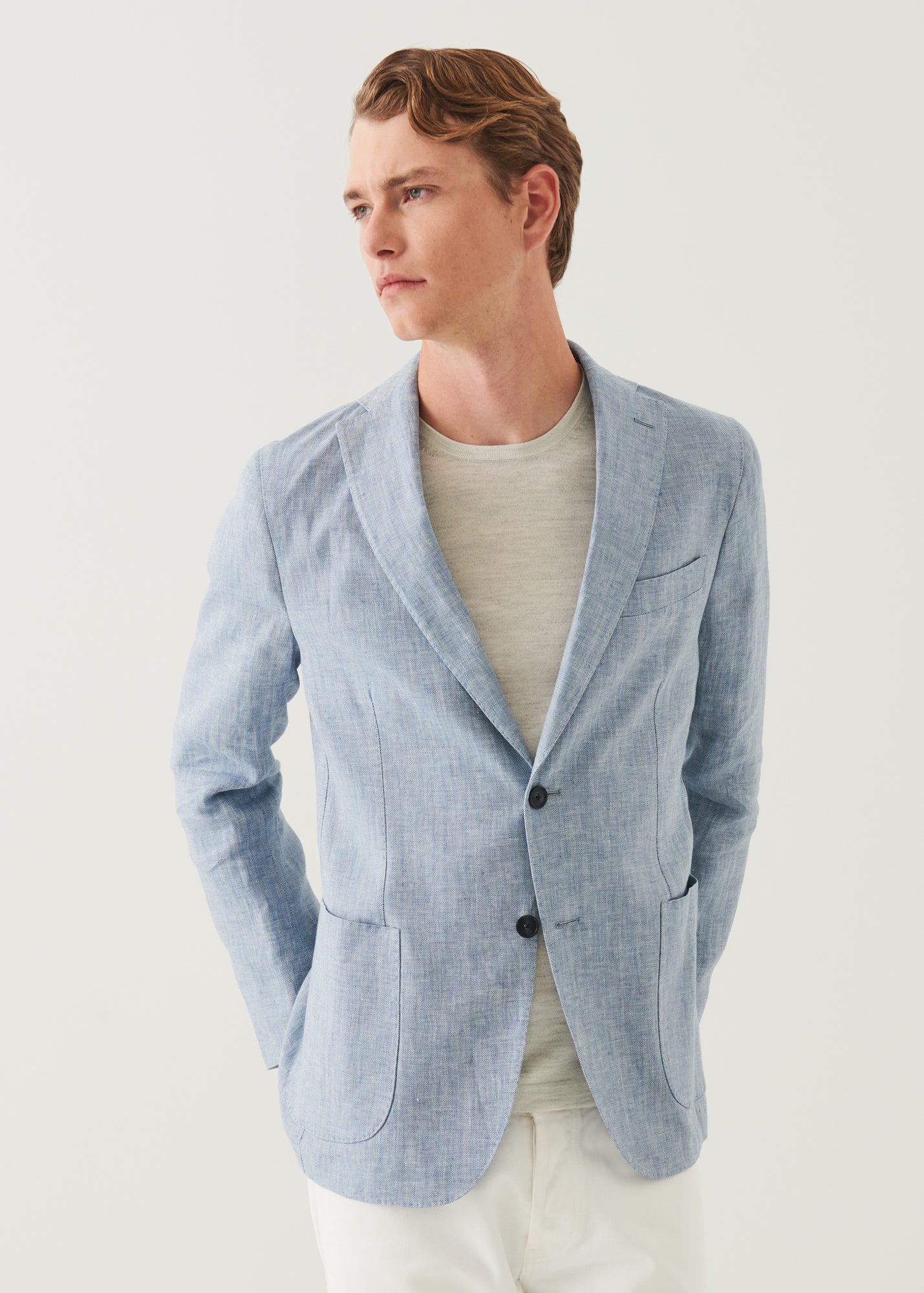 Herringbone Linen Two-Button Blazer
