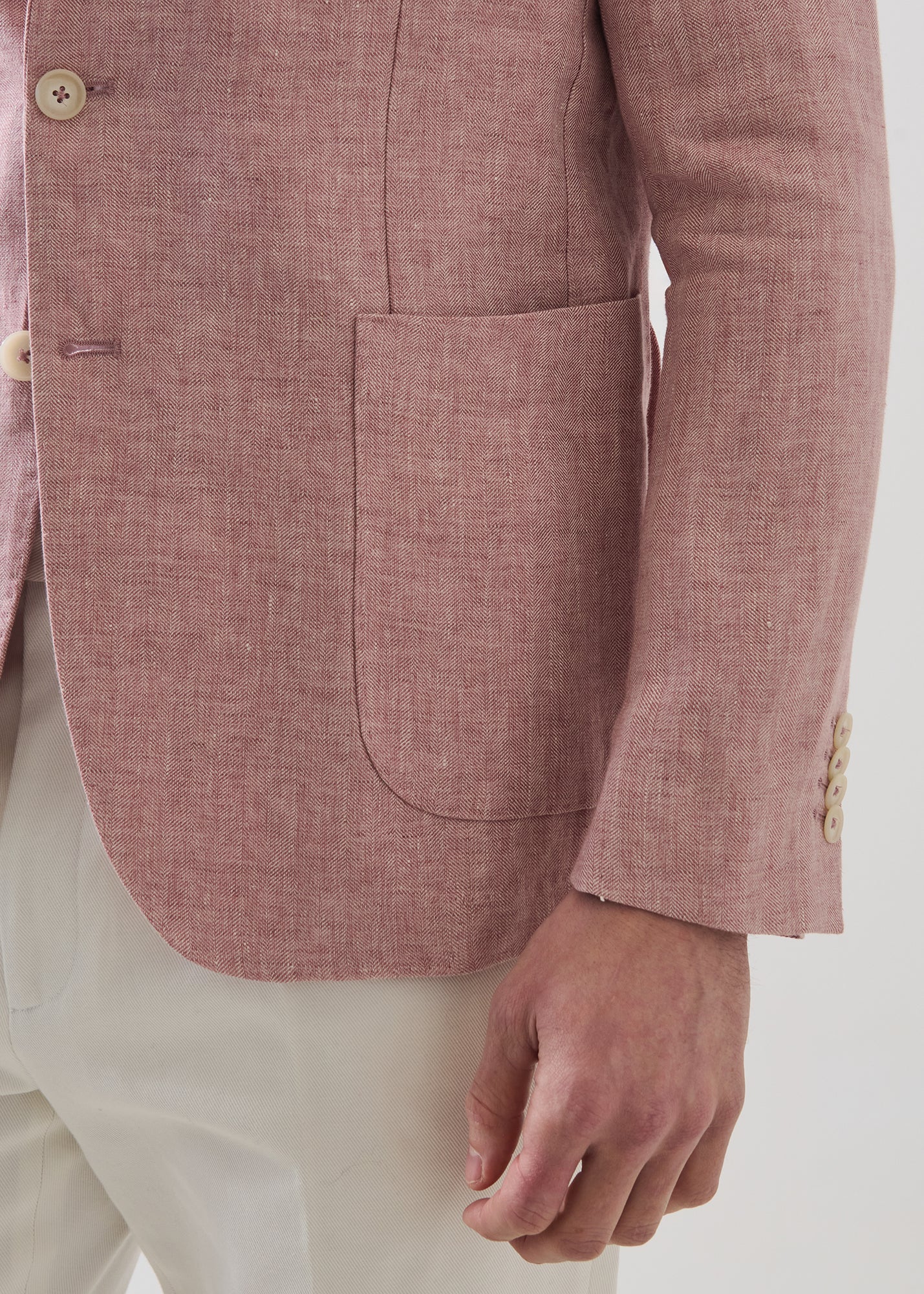 Linen Herringbone Two-Button Blazer - PATRICK ASSARAF