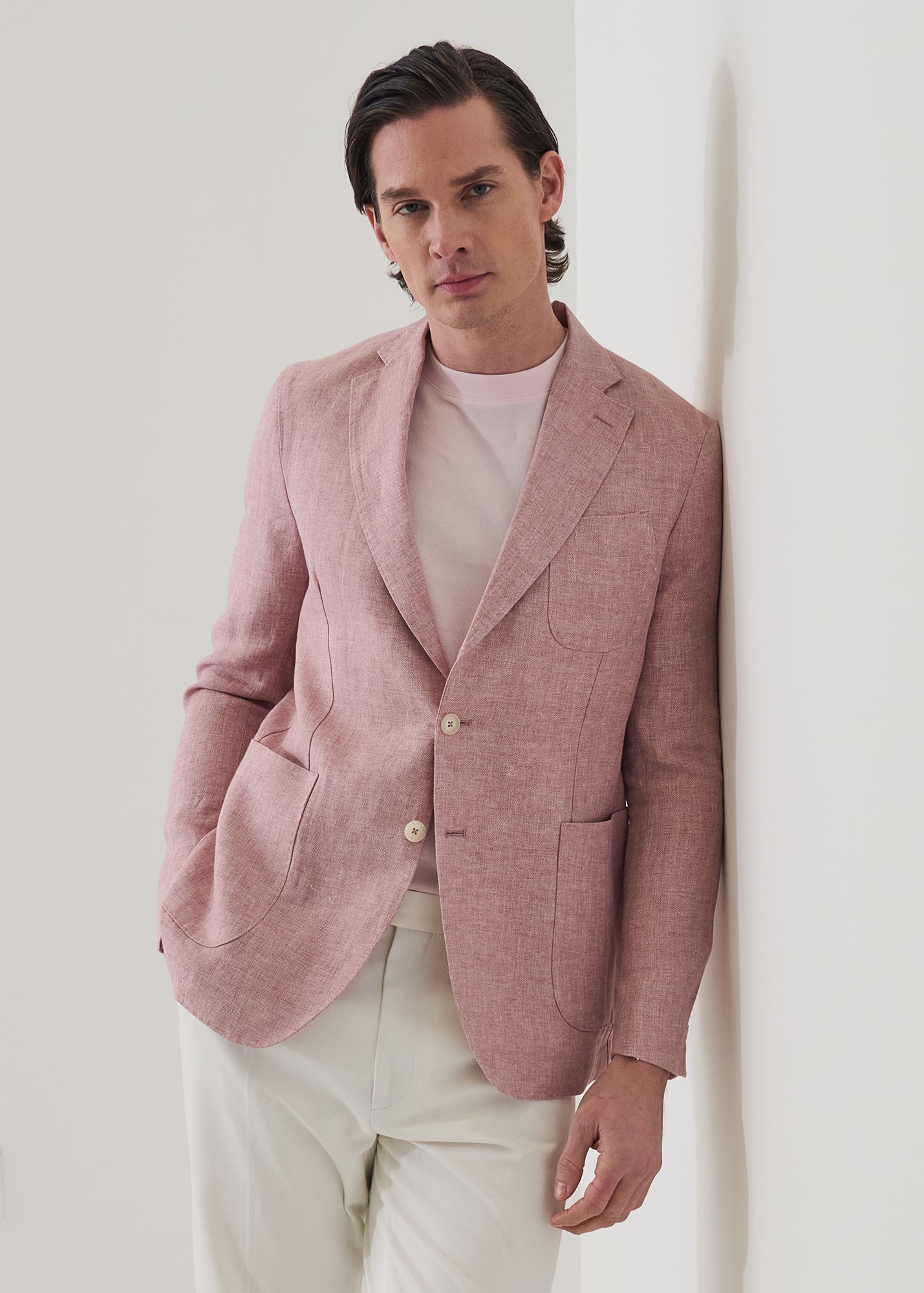 Linen Herringbone Two-Button Blazer - PATRICK ASSARAF