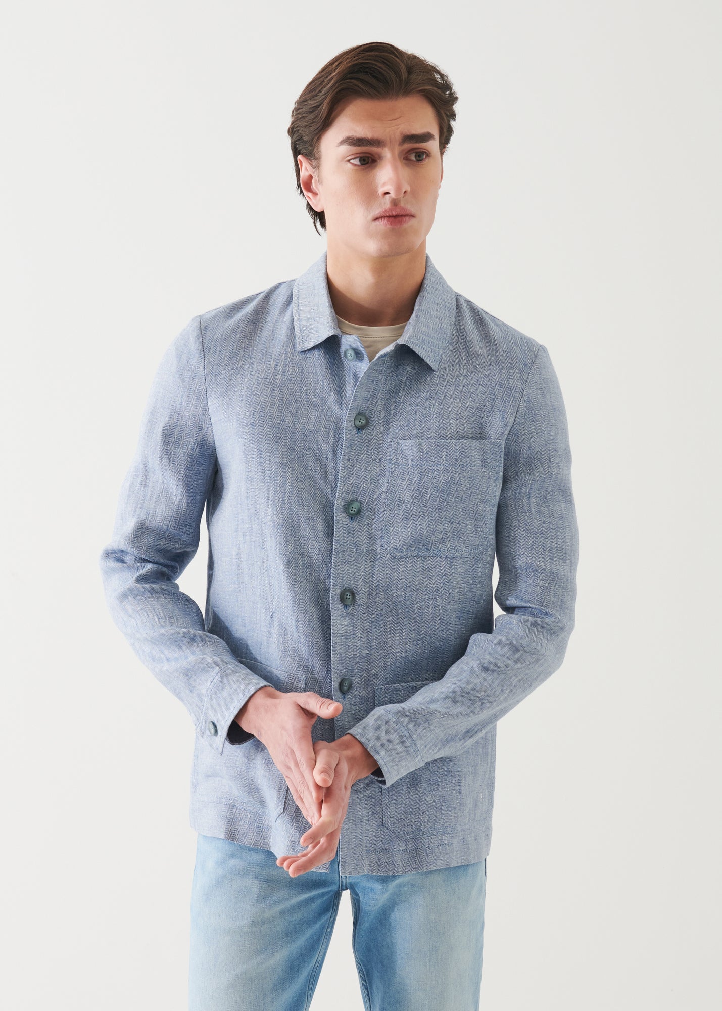 Linen Herringbone Shirt Jacket - PATRICK ASSARAF