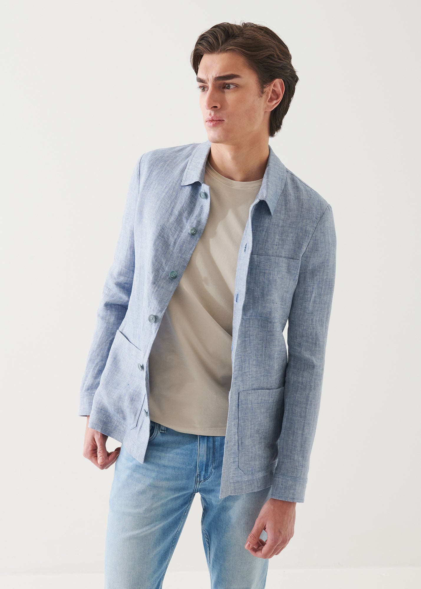 Linen Herringbone Shirt Jacket - PATRICK ASSARAF
