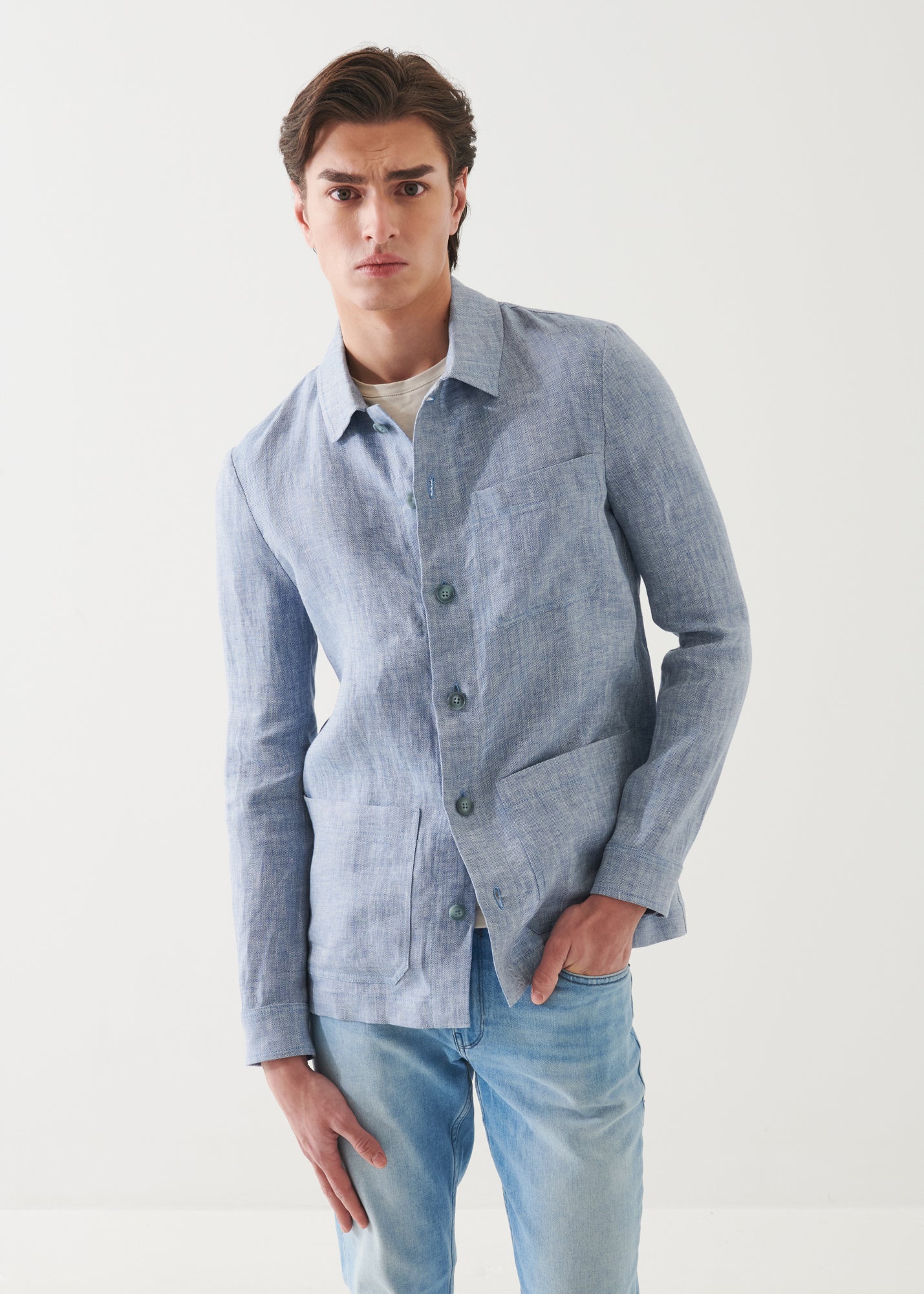 Linen Herringbone Shirt Jacket - PATRICK ASSARAF