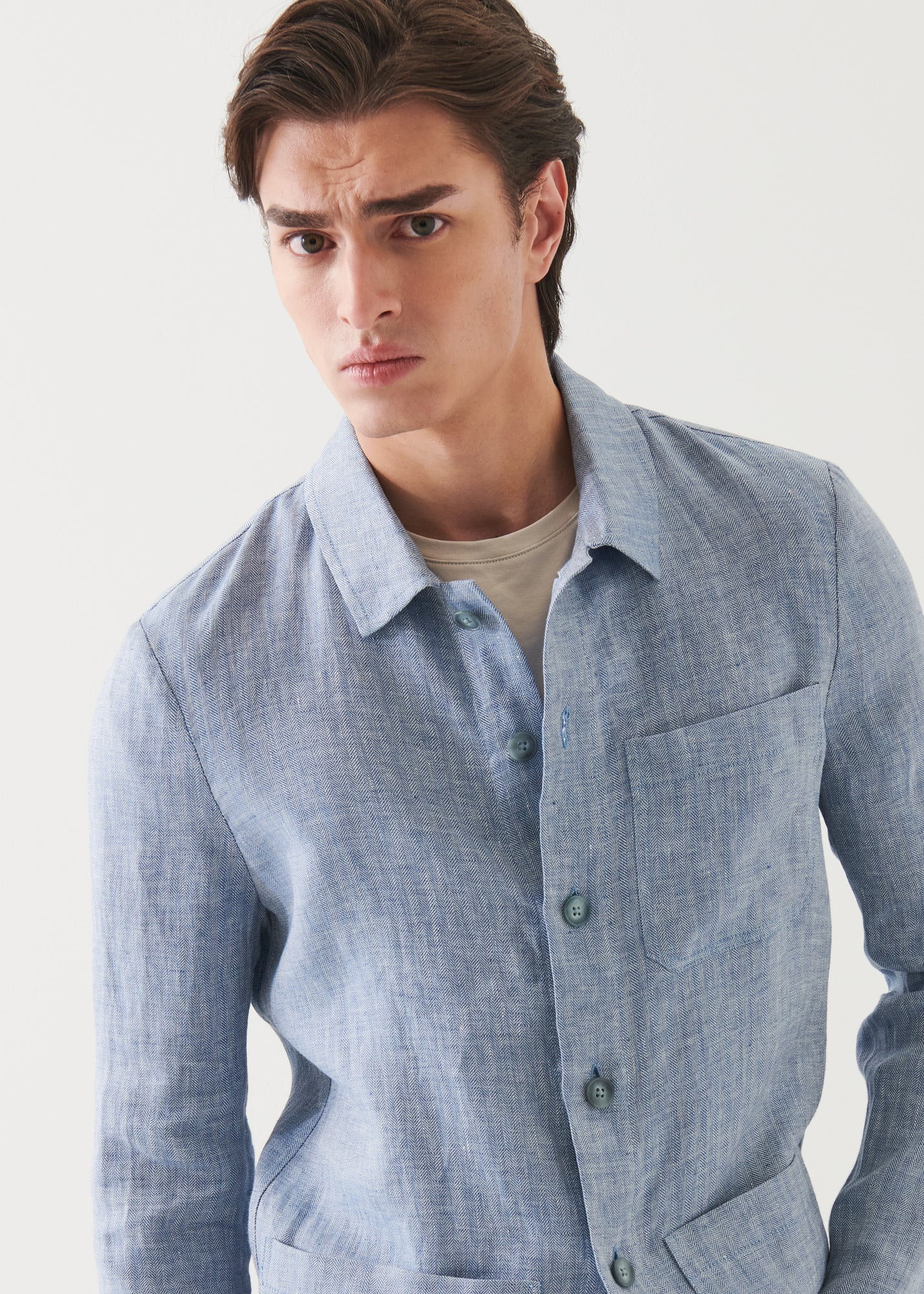 Linen Herringbone Shirt Jacket - PATRICK ASSARAF