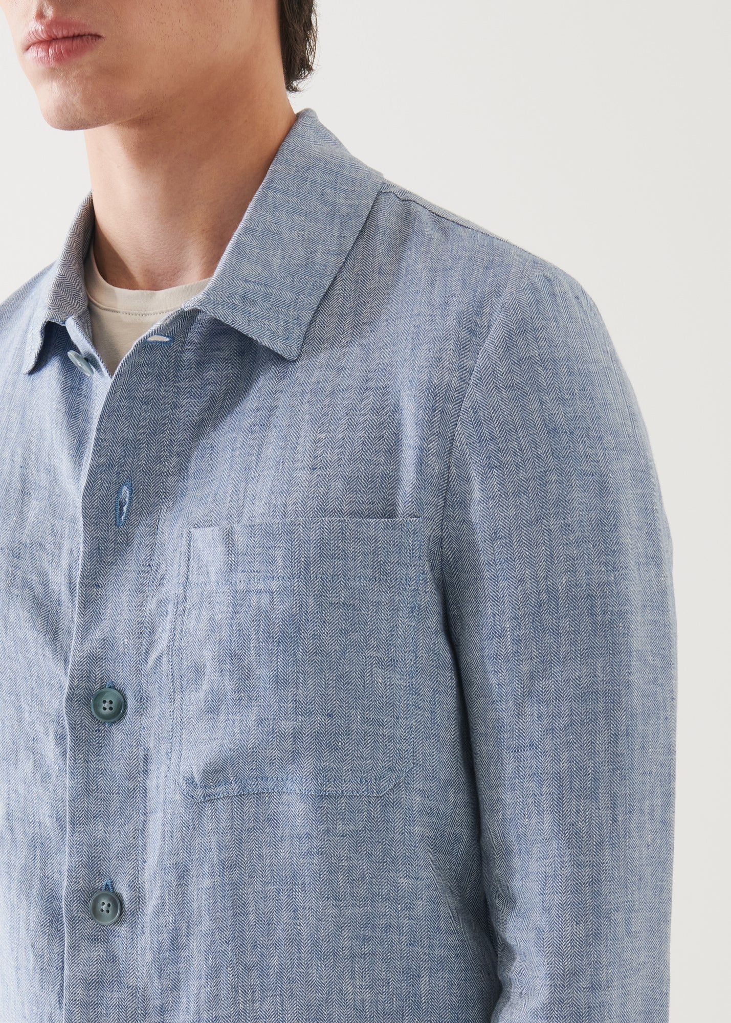 Linen Herringbone Shirt Jacket - PATRICK ASSARAF