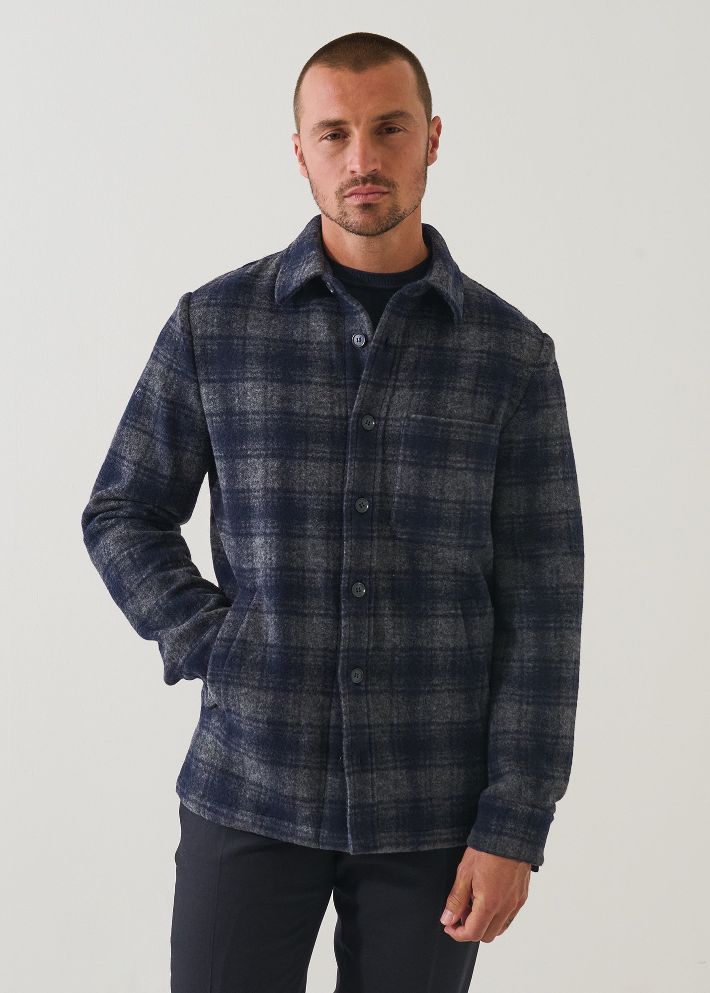 Wool Blend Plaid Shirt Jacket