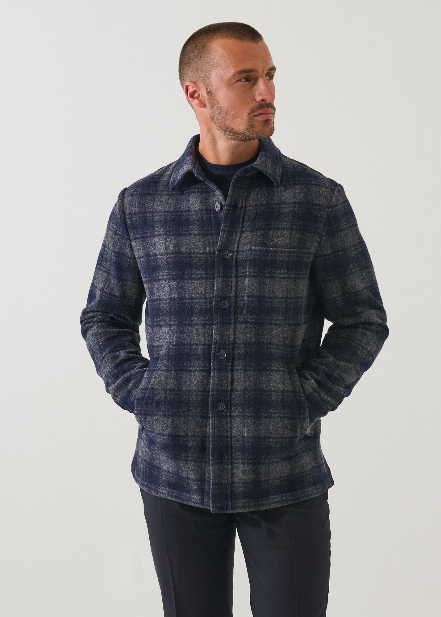 Wool Blend Plaid Shirt Jacket