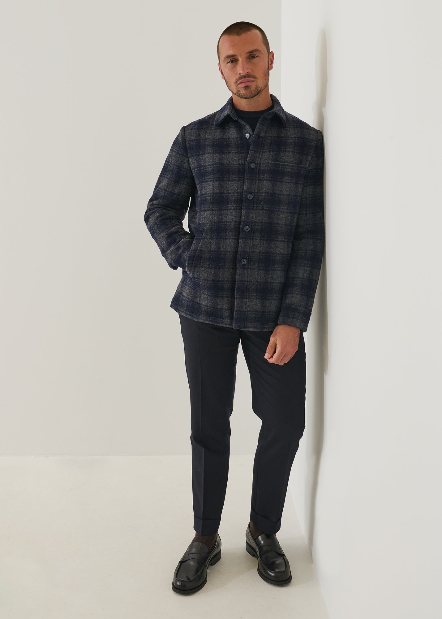 Wool Blend Plaid Shirt Jacket