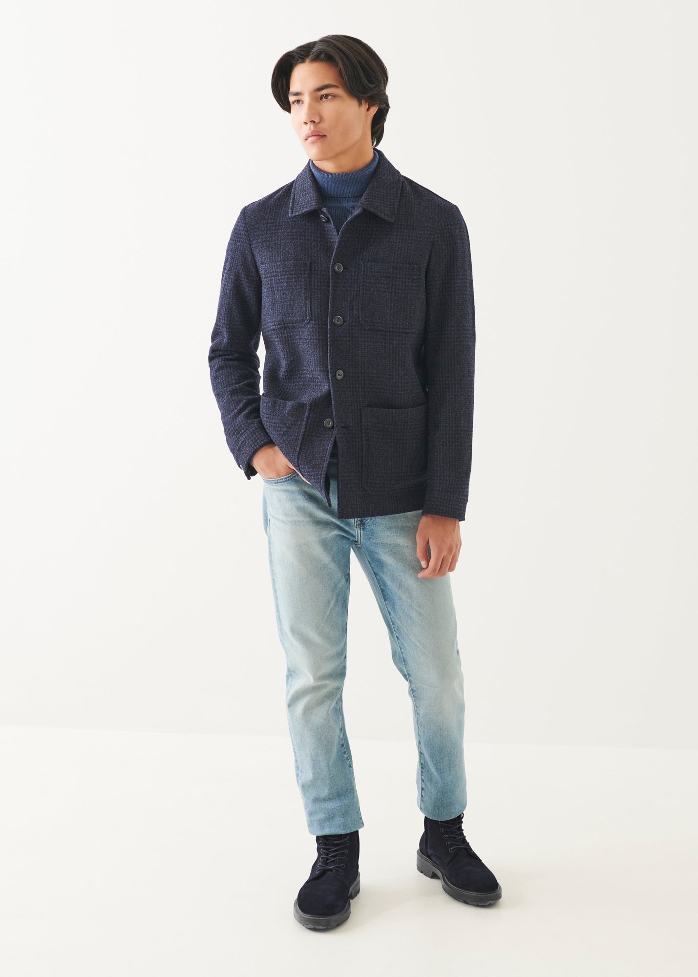 Wool Silk Blend Plaid Shirt Jacket - PATRICK ASSARAF