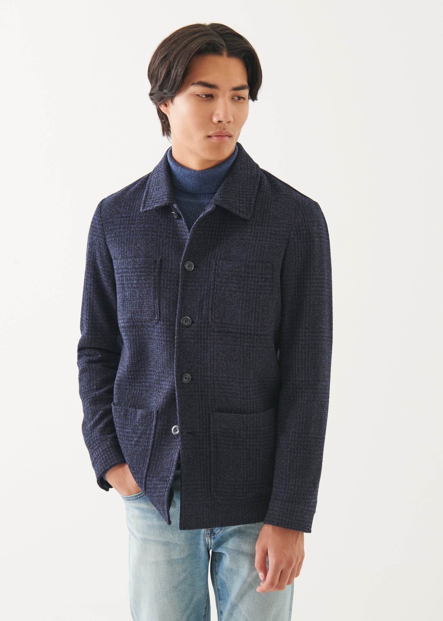 Wool Silk Blend Plaid Shirt Jacket - PATRICK ASSARAF