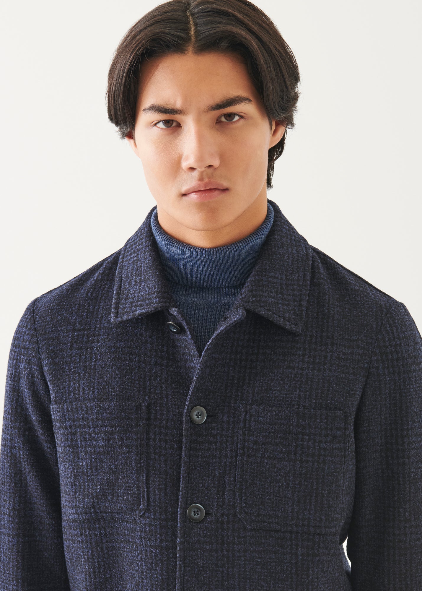 Wool Silk Blend Plaid Shirt Jacket - PATRICK ASSARAF
