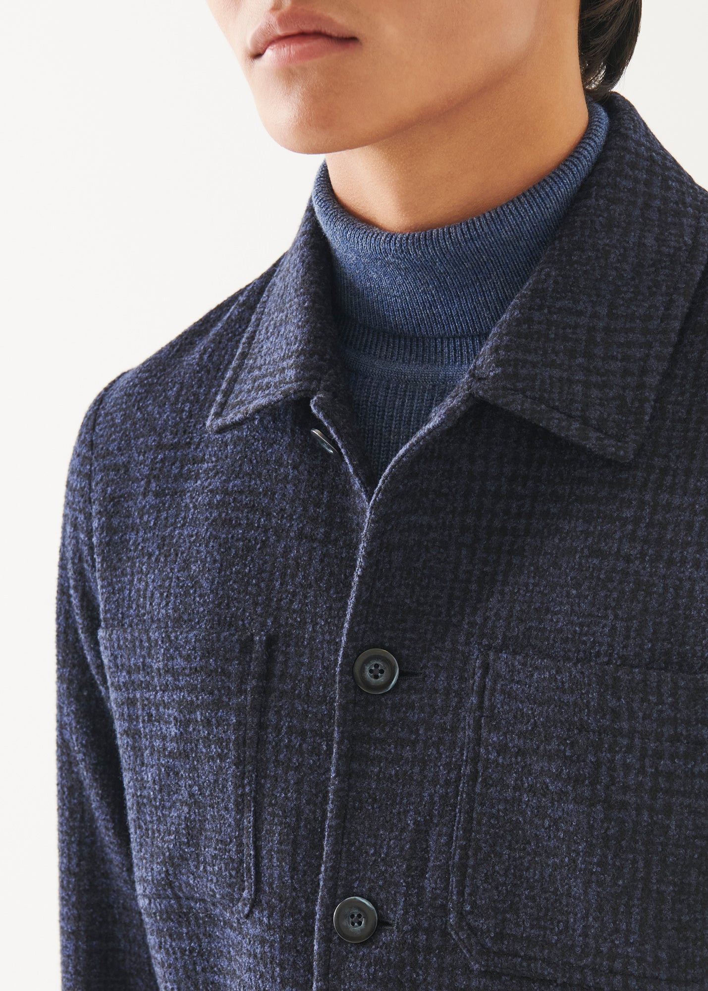 Wool Silk Blend Plaid Shirt Jacket - PATRICK ASSARAF
