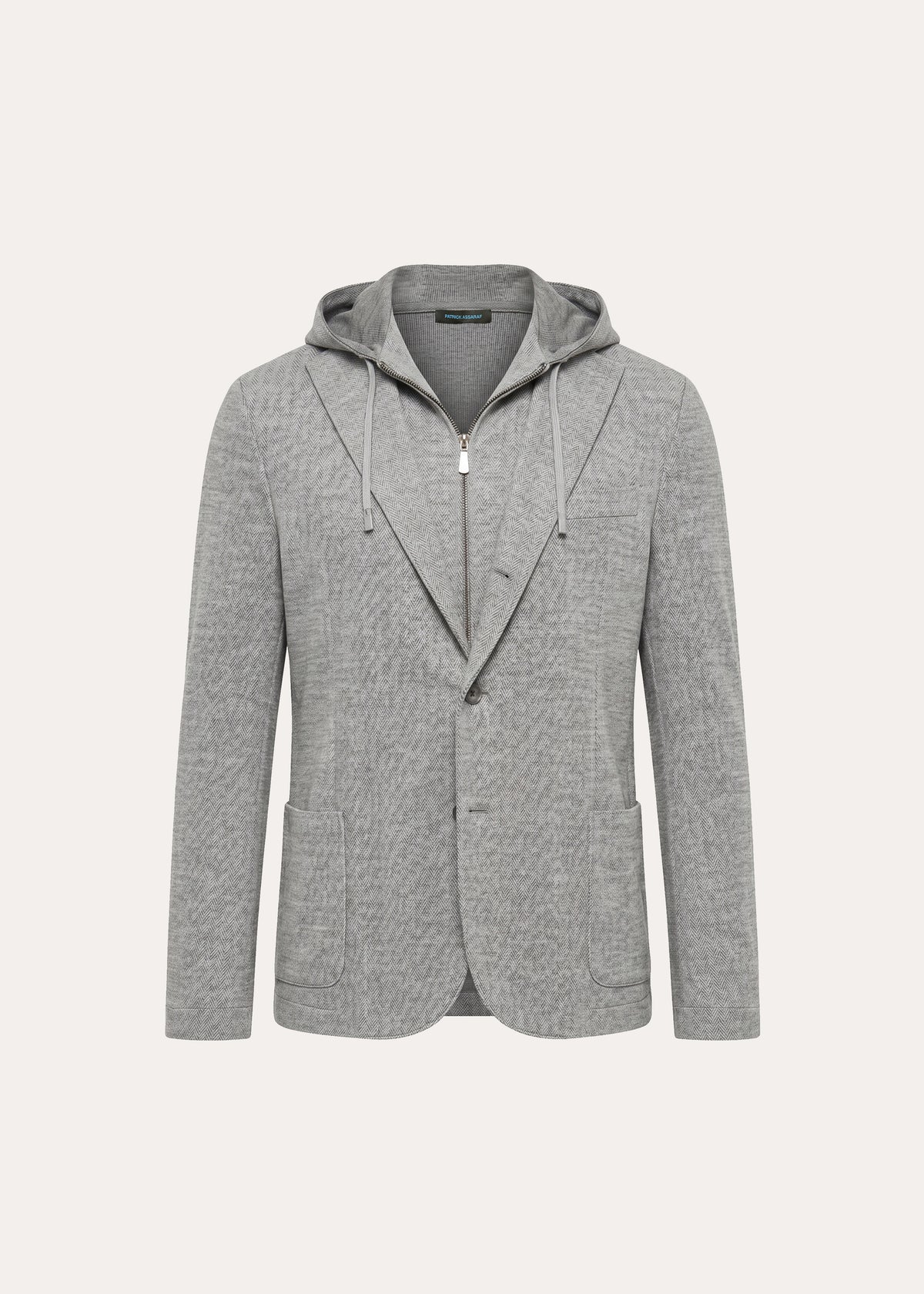 Herringbone Wool Knit Removable Hood Blazer - PATRICK ASSARAF