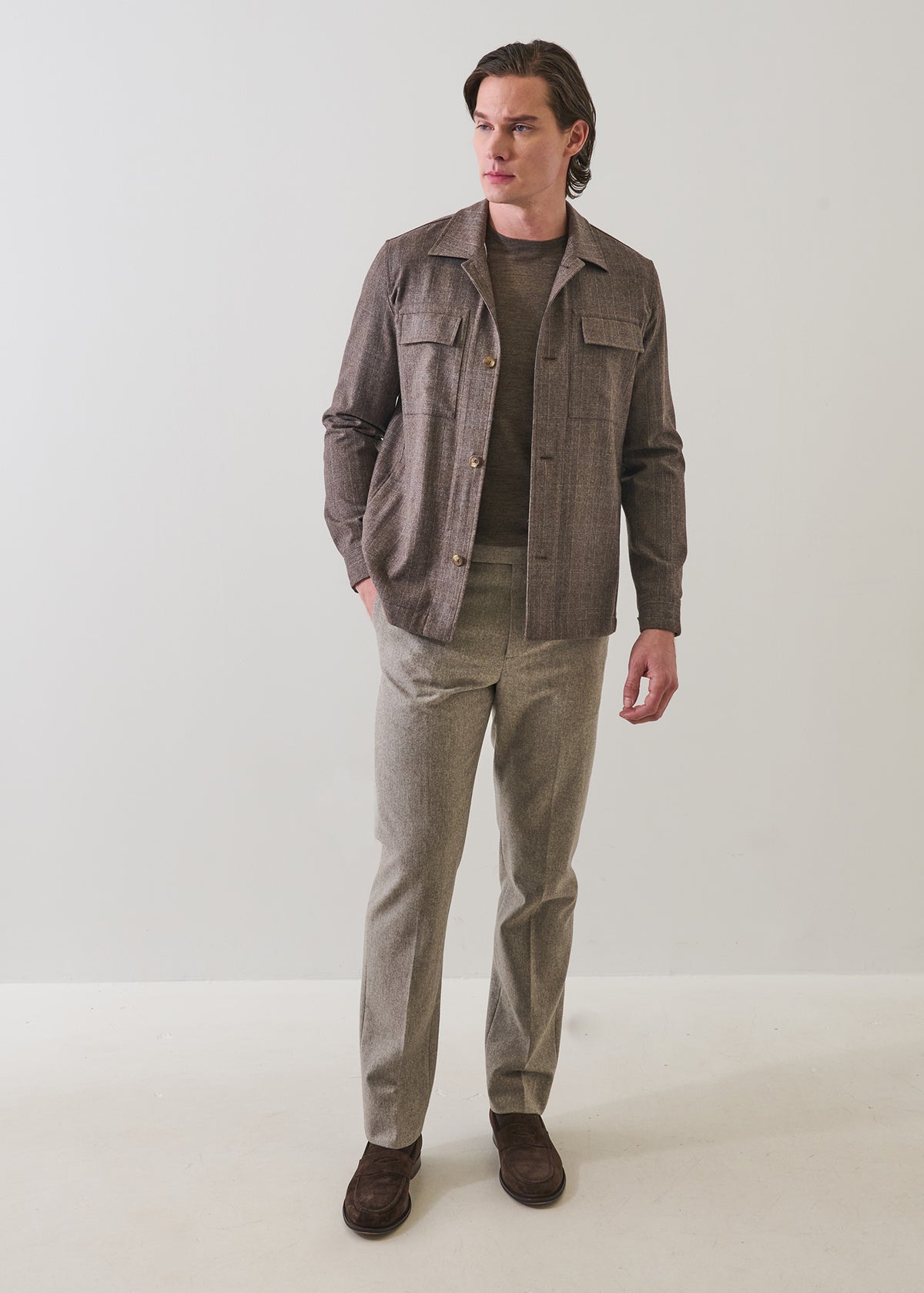 Prince of Wales Check Wool Stretch Utility Overshirt - PATRICK ASSARAF