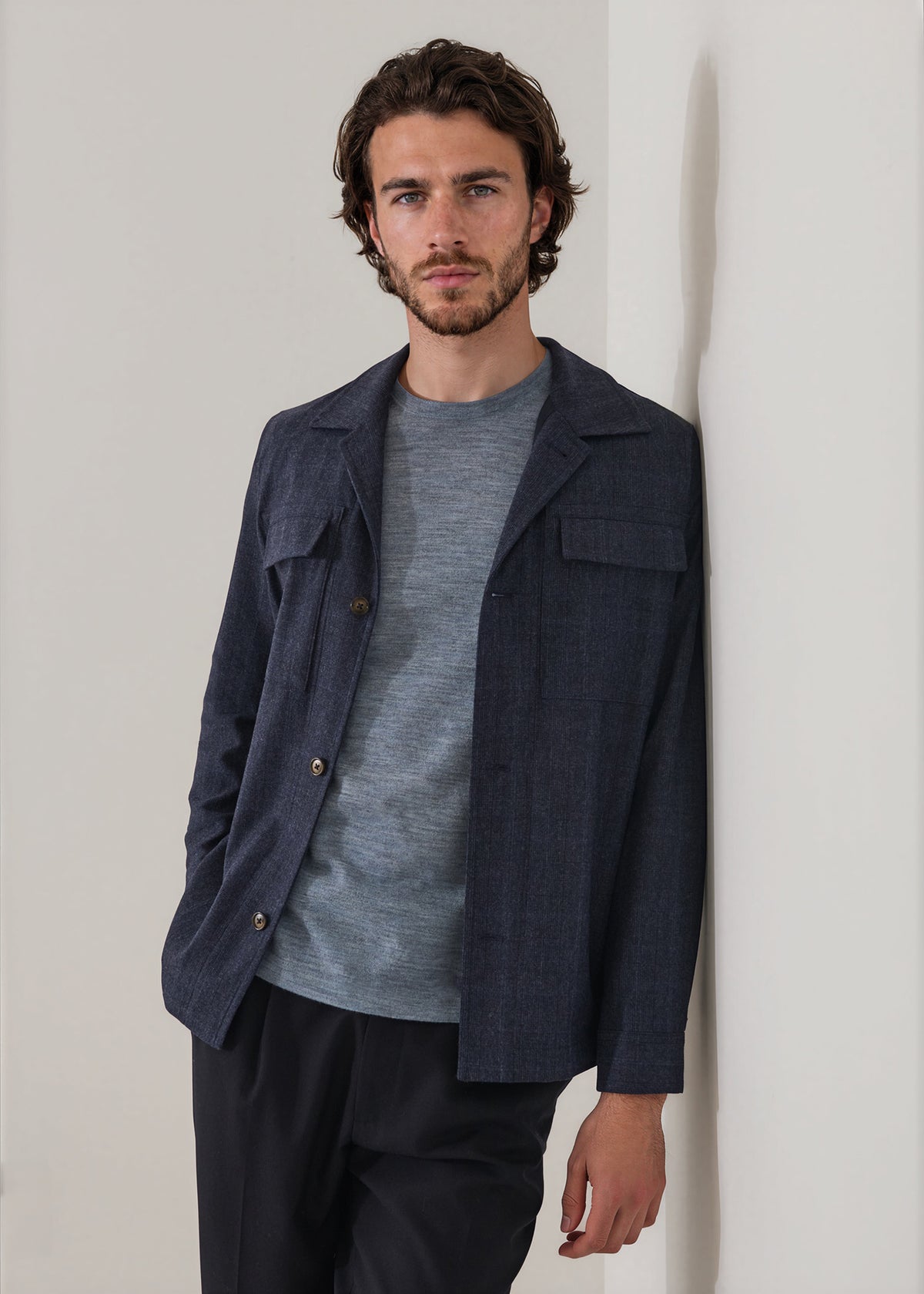 Prince of Wales Check Wool Stretch Utility Overshirt - PATRICK ASSARAF