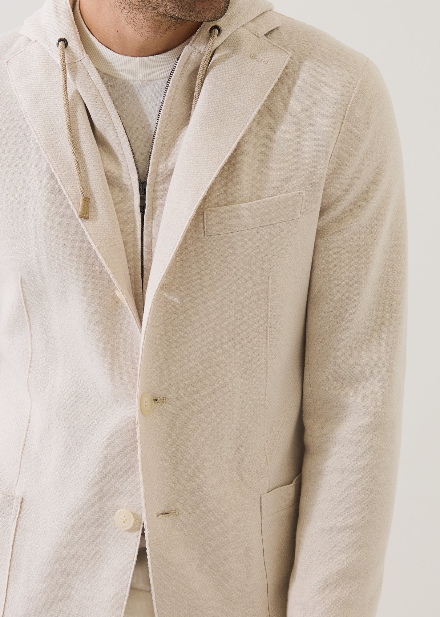 Cotton Blend Textured Knit Hooded Blazer