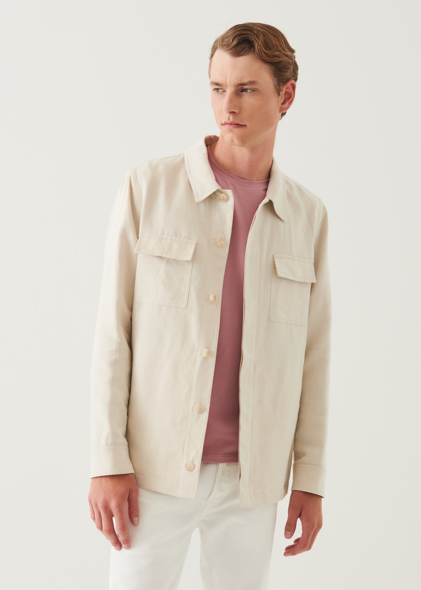 Linen Cotton Blend Shirt Jacket