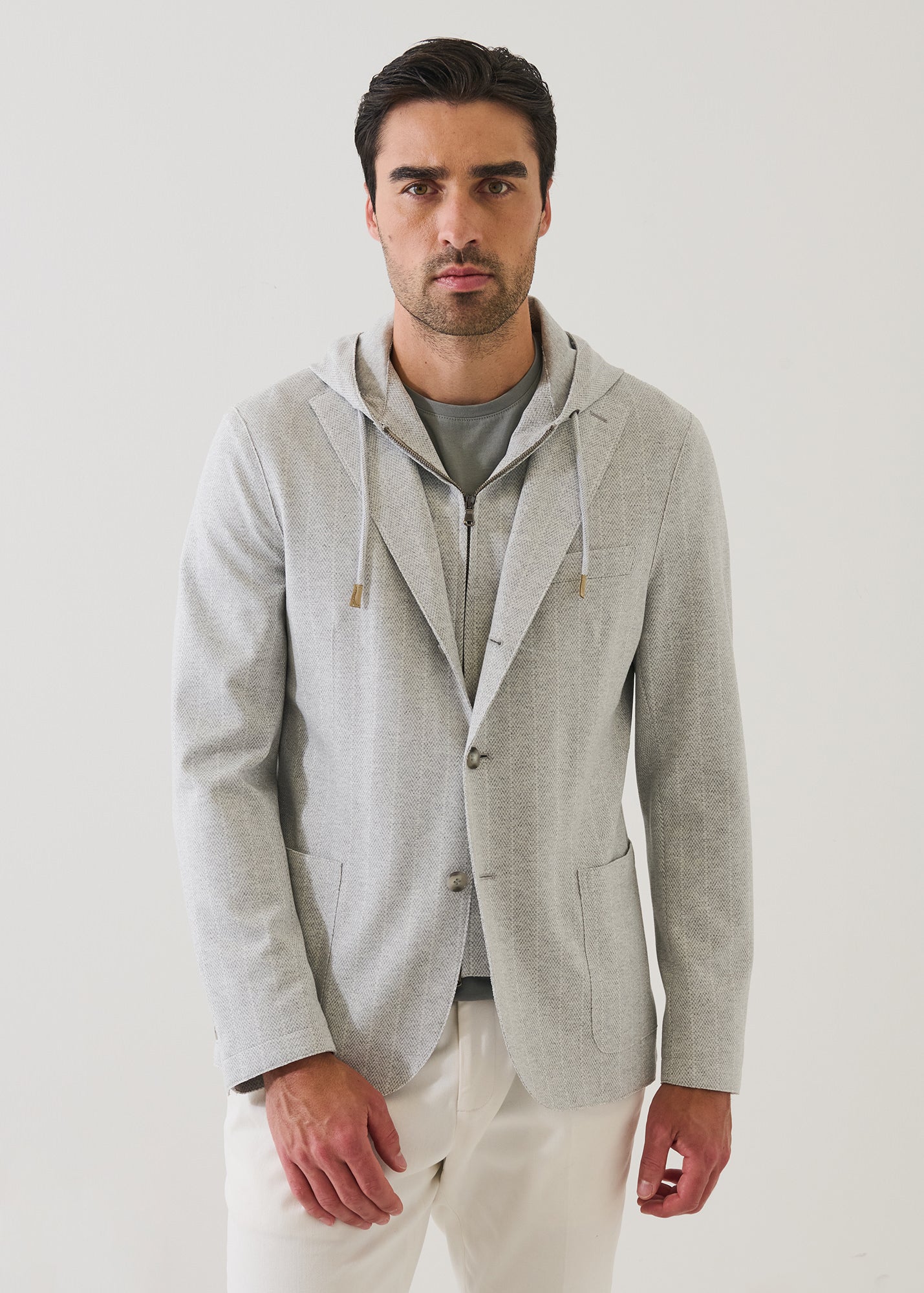 Striped Three-Button Knit Hooded Blazer