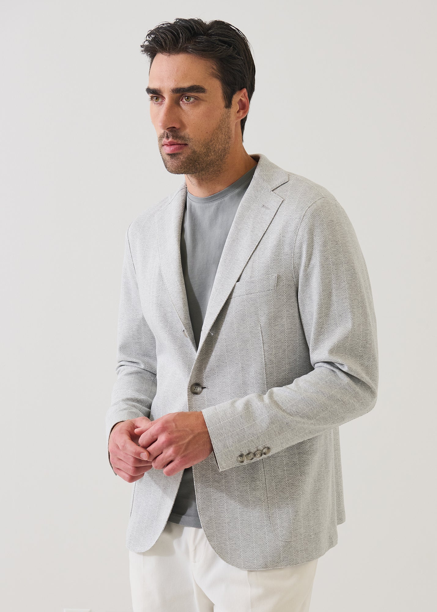 Striped Three-Button Knit Hooded Blazer