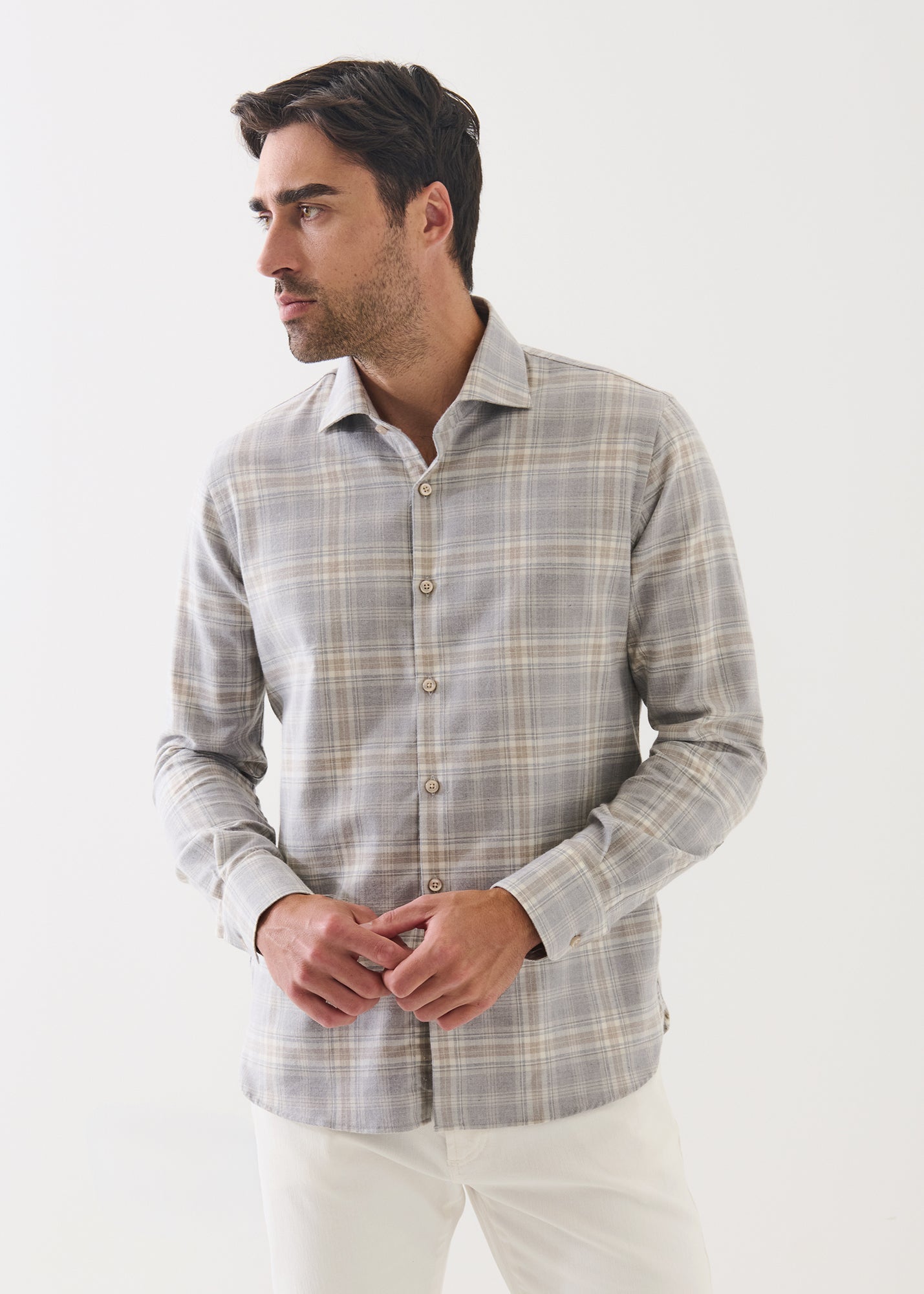 Wool Plaid Spread Collar Shirt