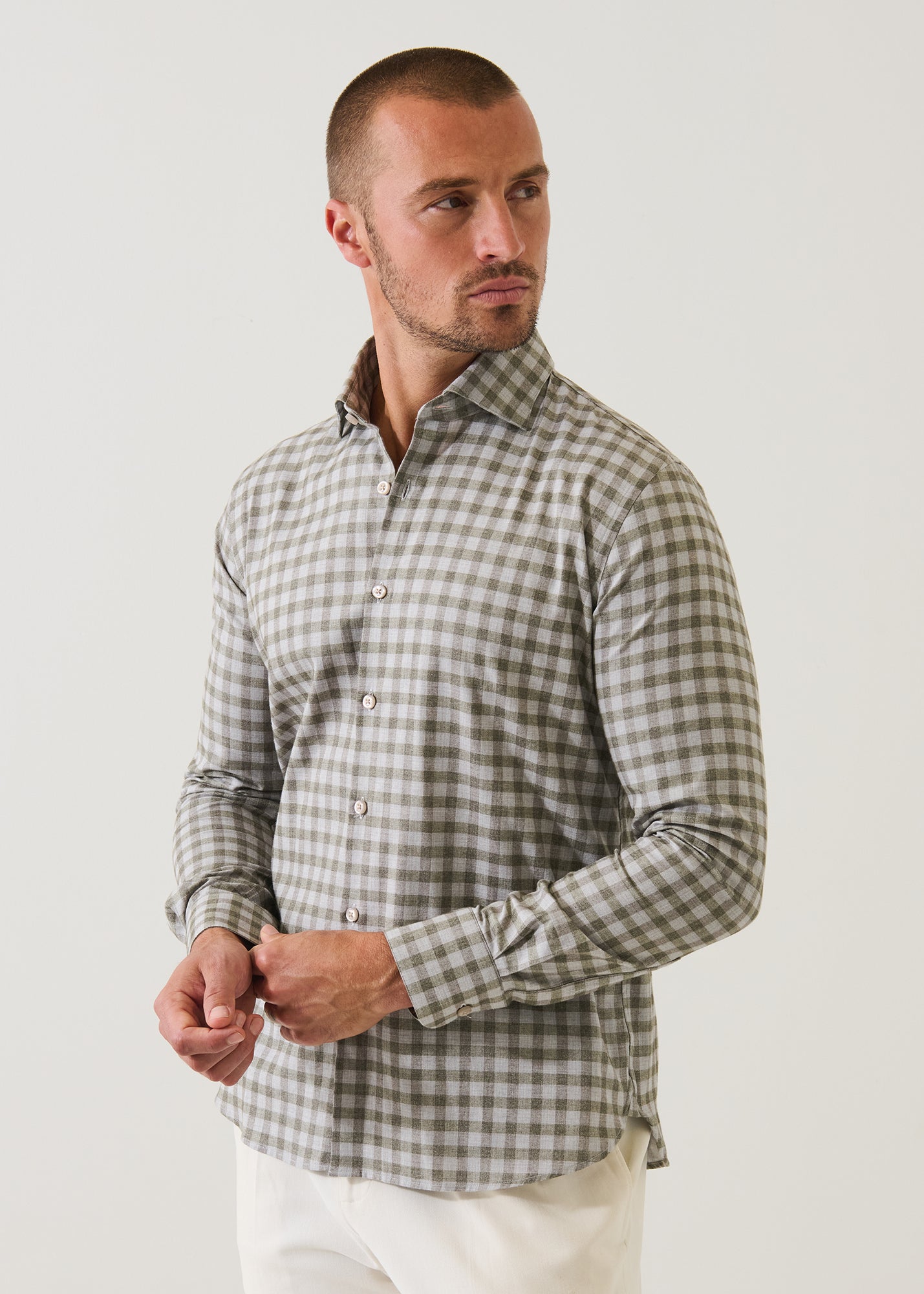 Wool Checkered Spread Collar Shirt - PATRICK ASSARAF