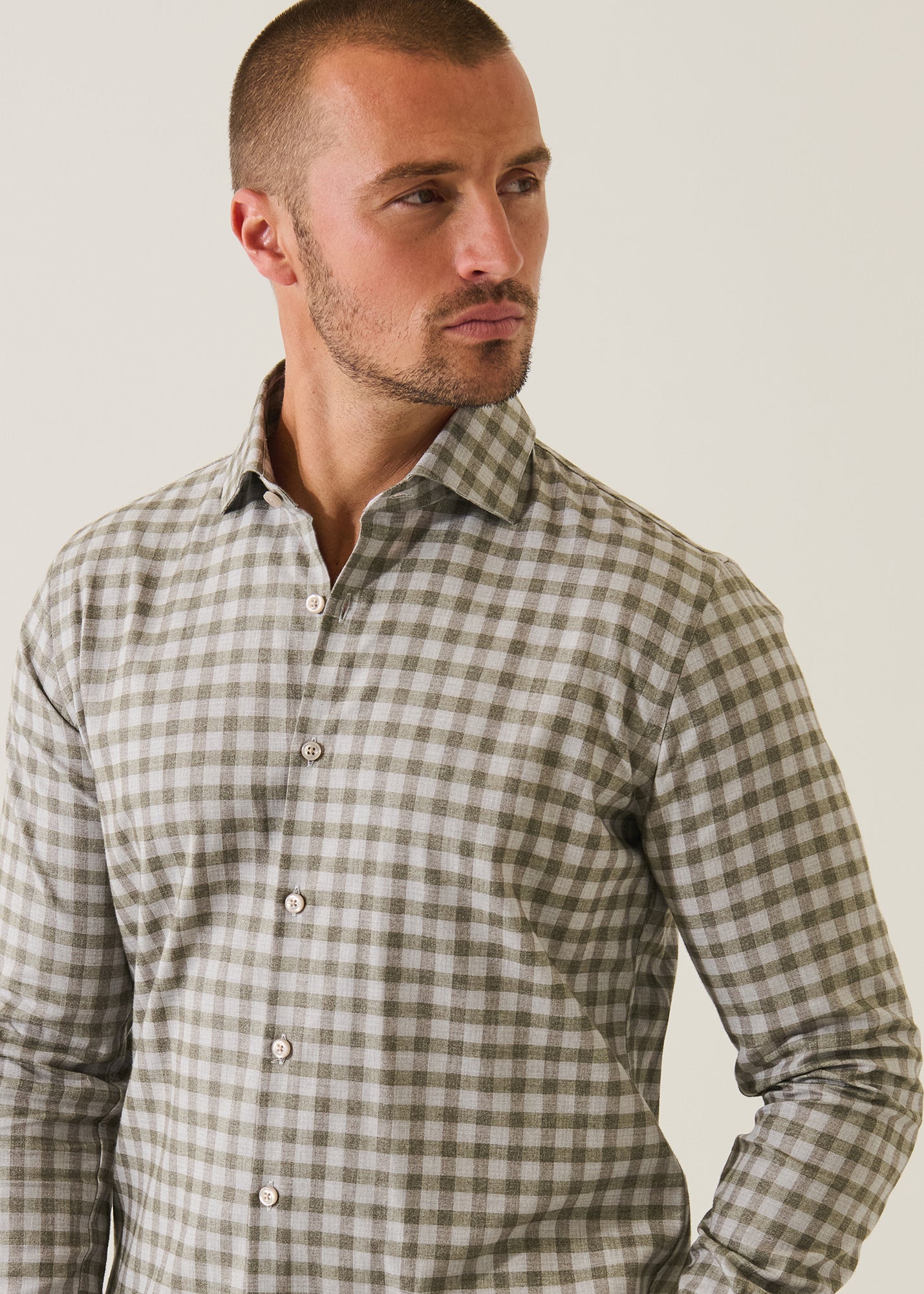 Wool Checkered Spread Collar Shirt - PATRICK ASSARAF