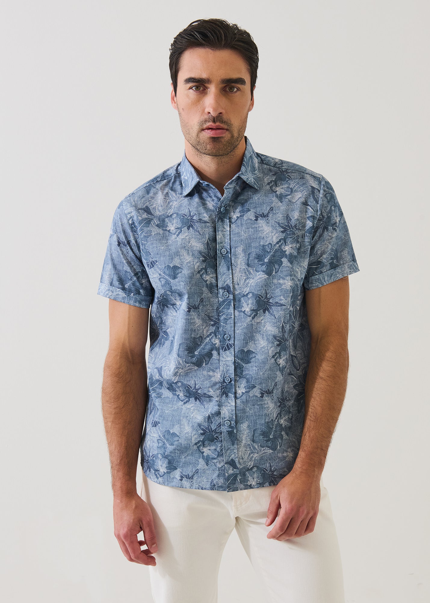 Tonal Floral Print Cotton Shirt