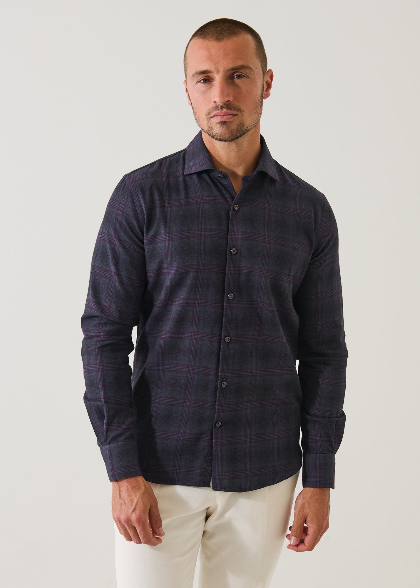 Wool Checkered Spread Collar Shirt
