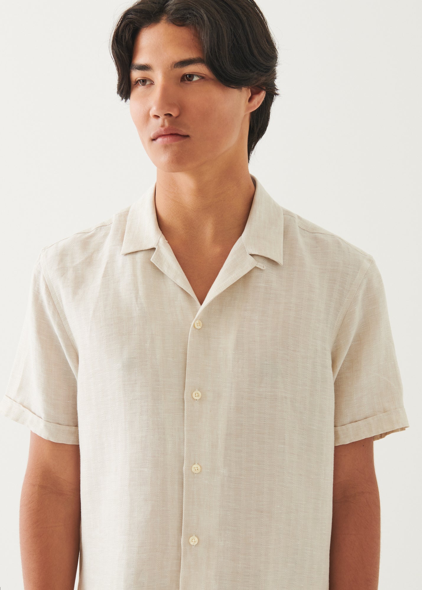 Linen Textured Stripe Camp Collar Shirt - PATRICK ASSARAF