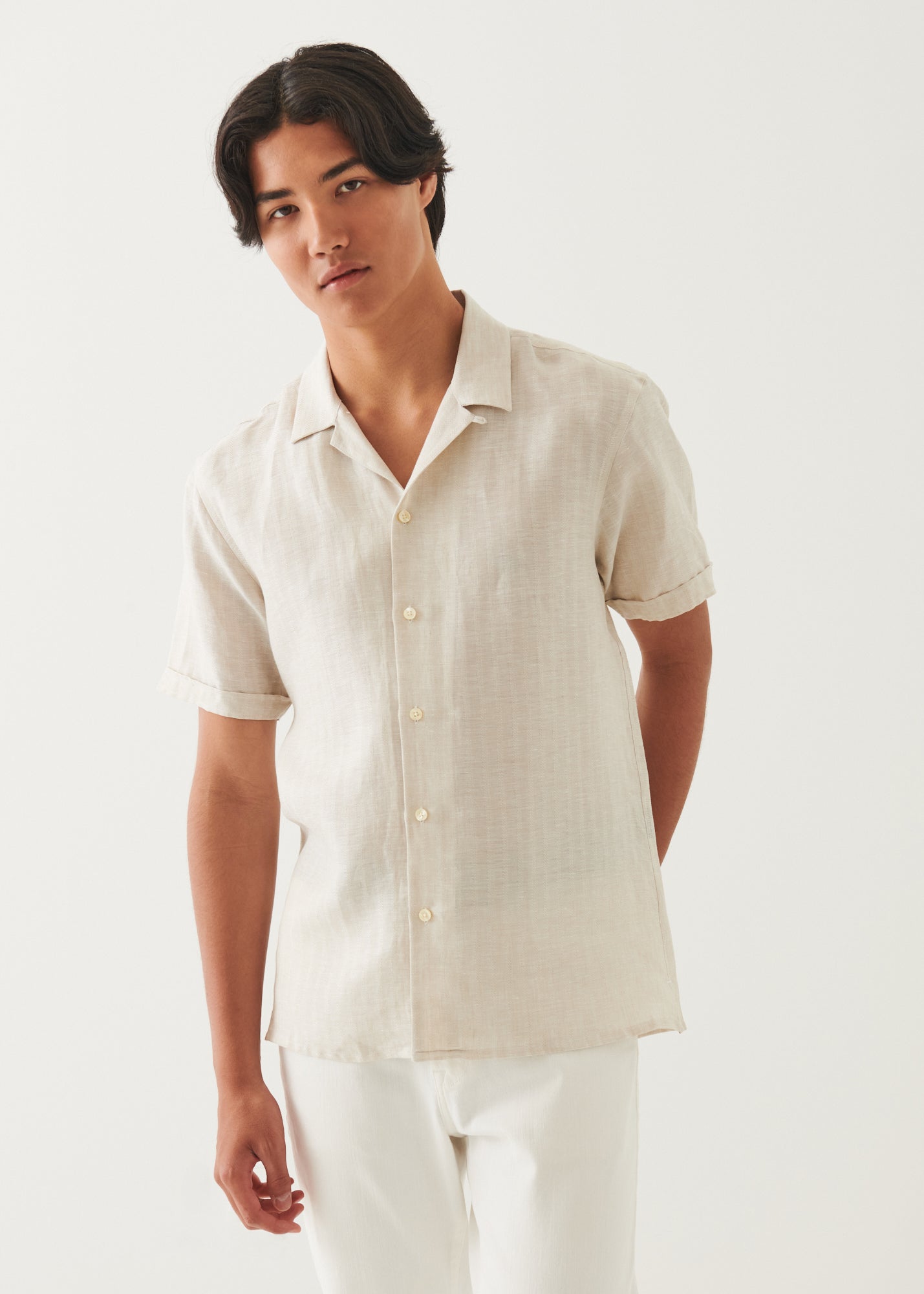 Linen Textured Stripe Camp Collar Shirt - PATRICK ASSARAF