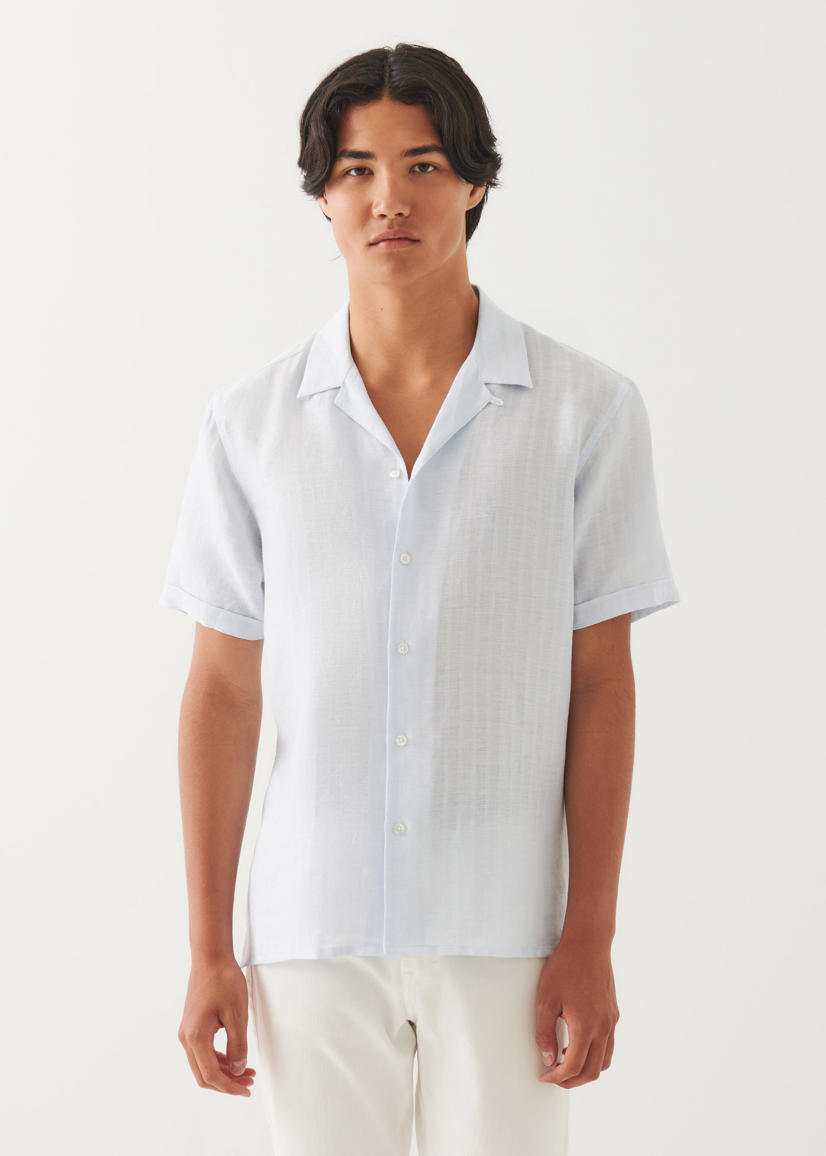 Linen Textured Stripe Camp Collar Shirt - PATRICK ASSARAF