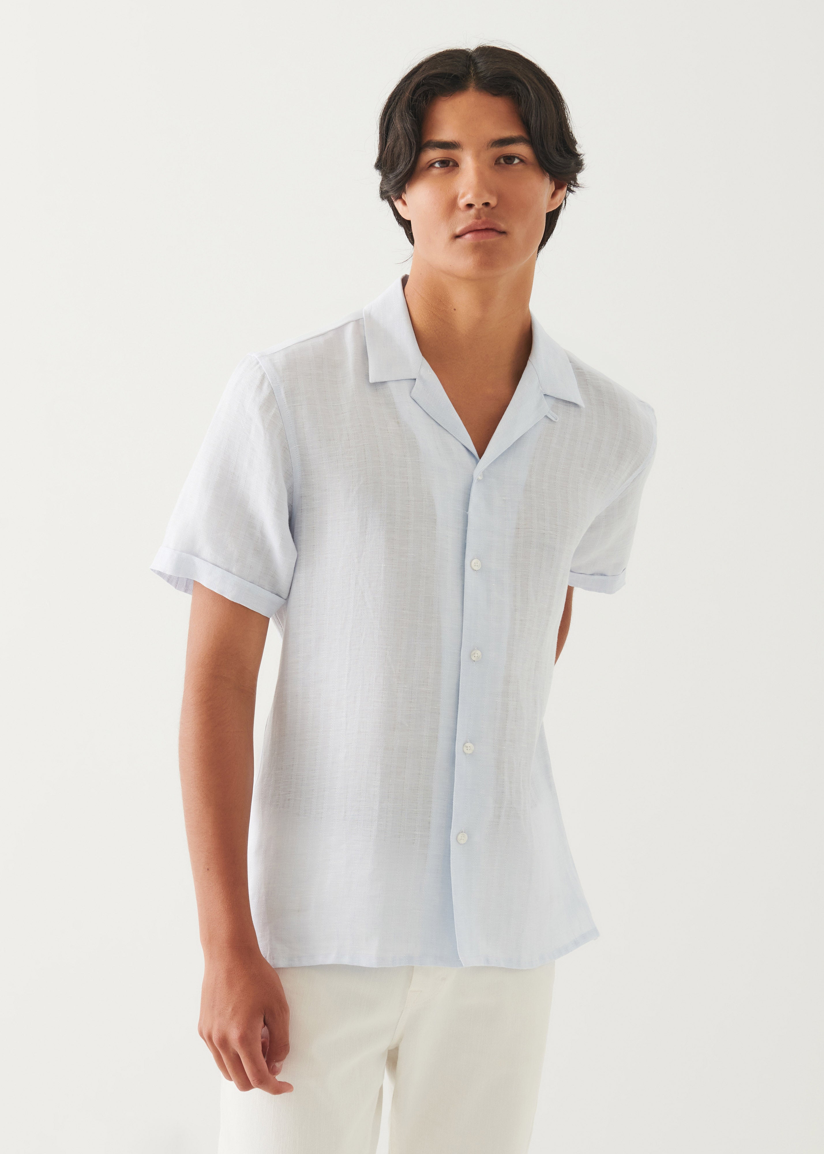 Linen Textured Stripe Camp Collar Shirt - PATRICK ASSARAF