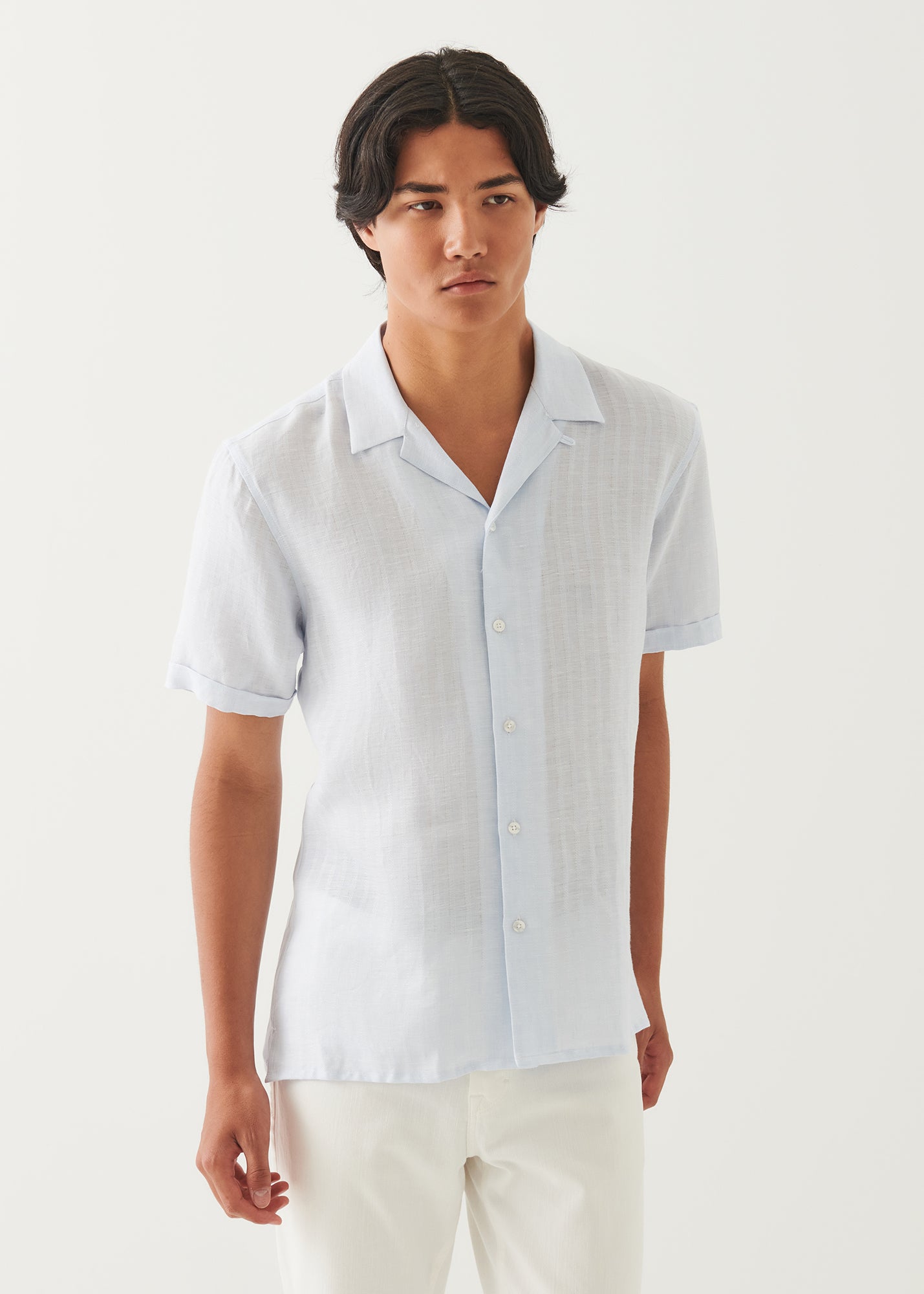 Linen Textured Stripe Camp Collar Shirt - PATRICK ASSARAF