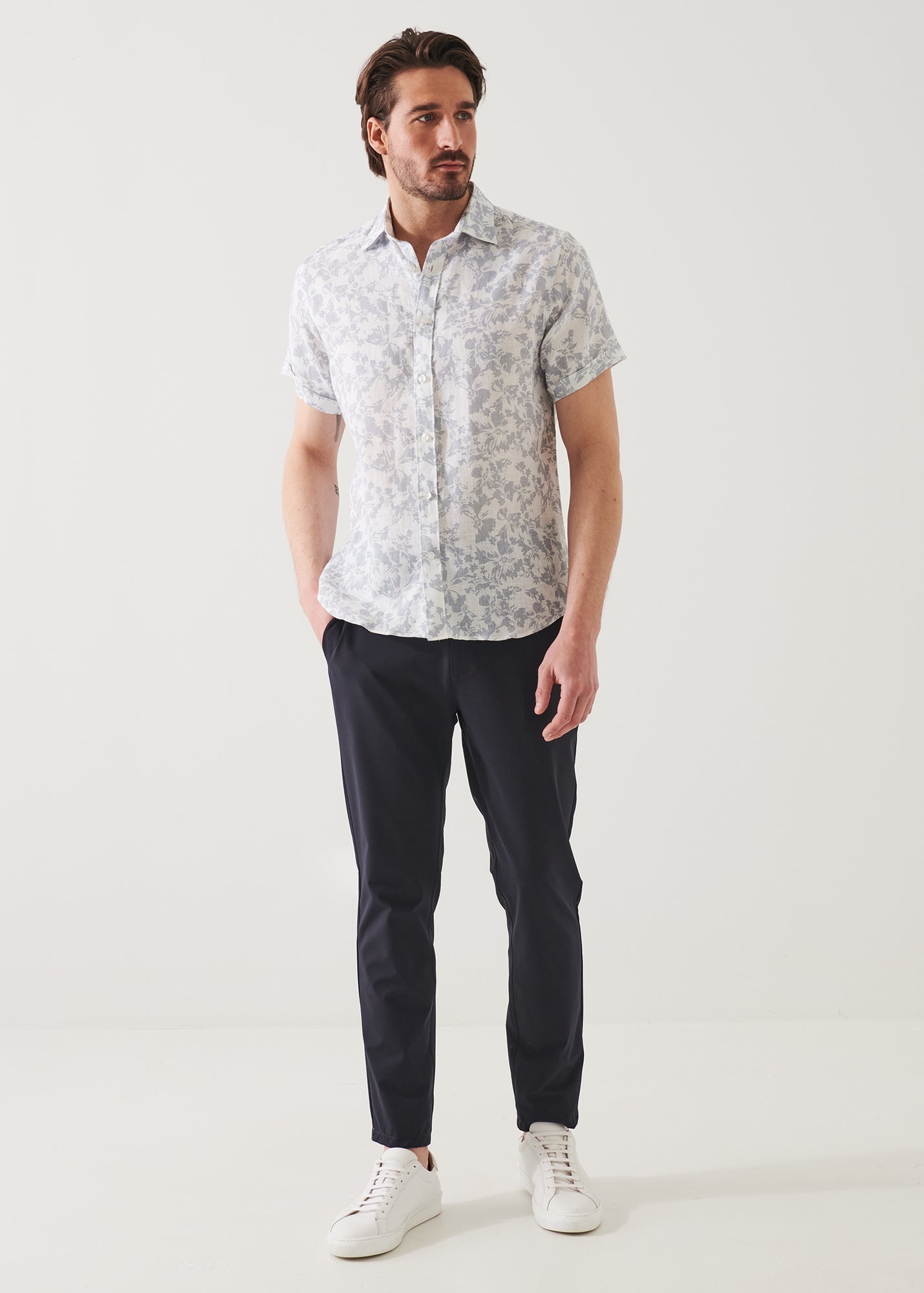Etched Floral Print Linen Shirt