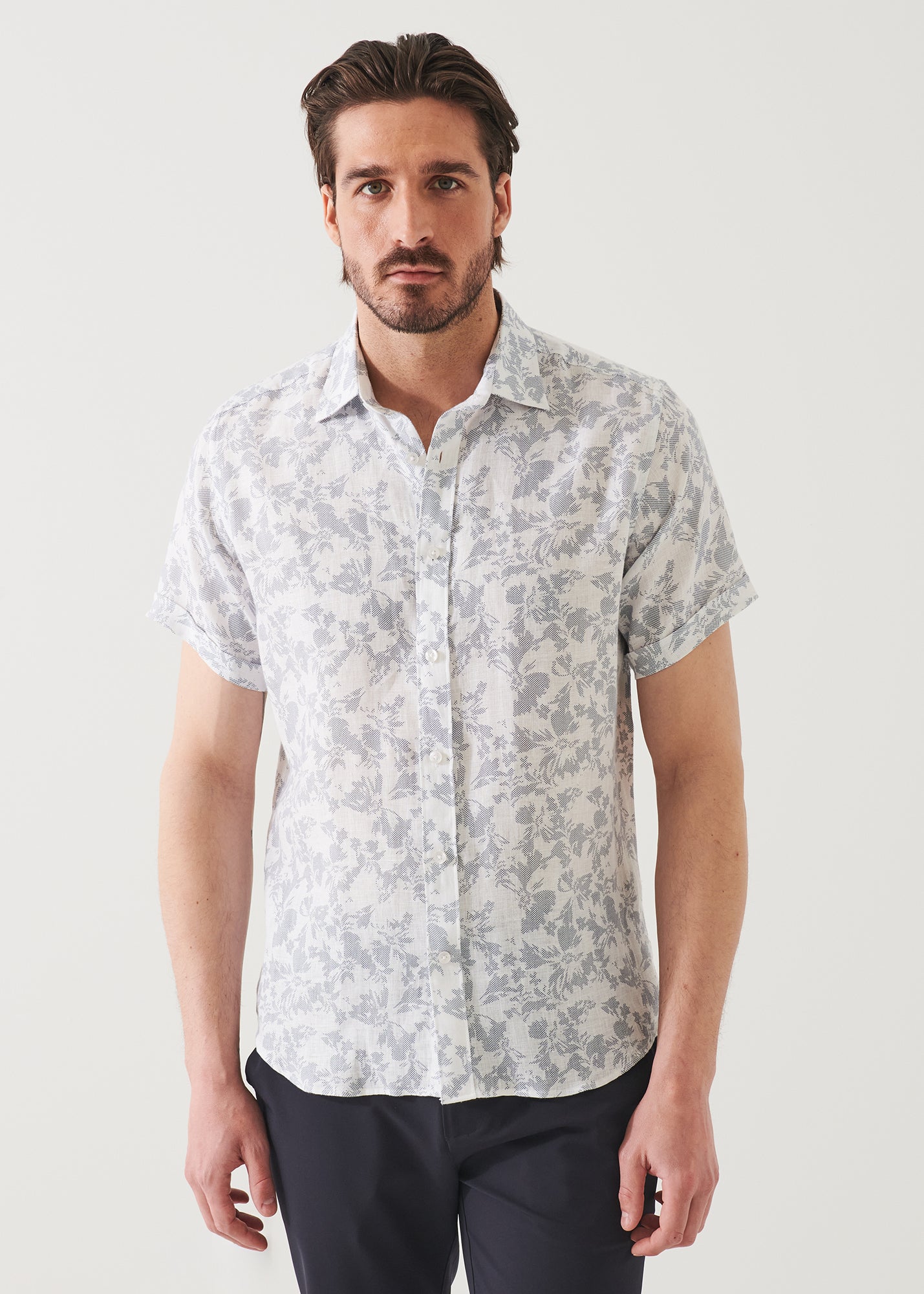 Etched Floral Print Linen Shirt