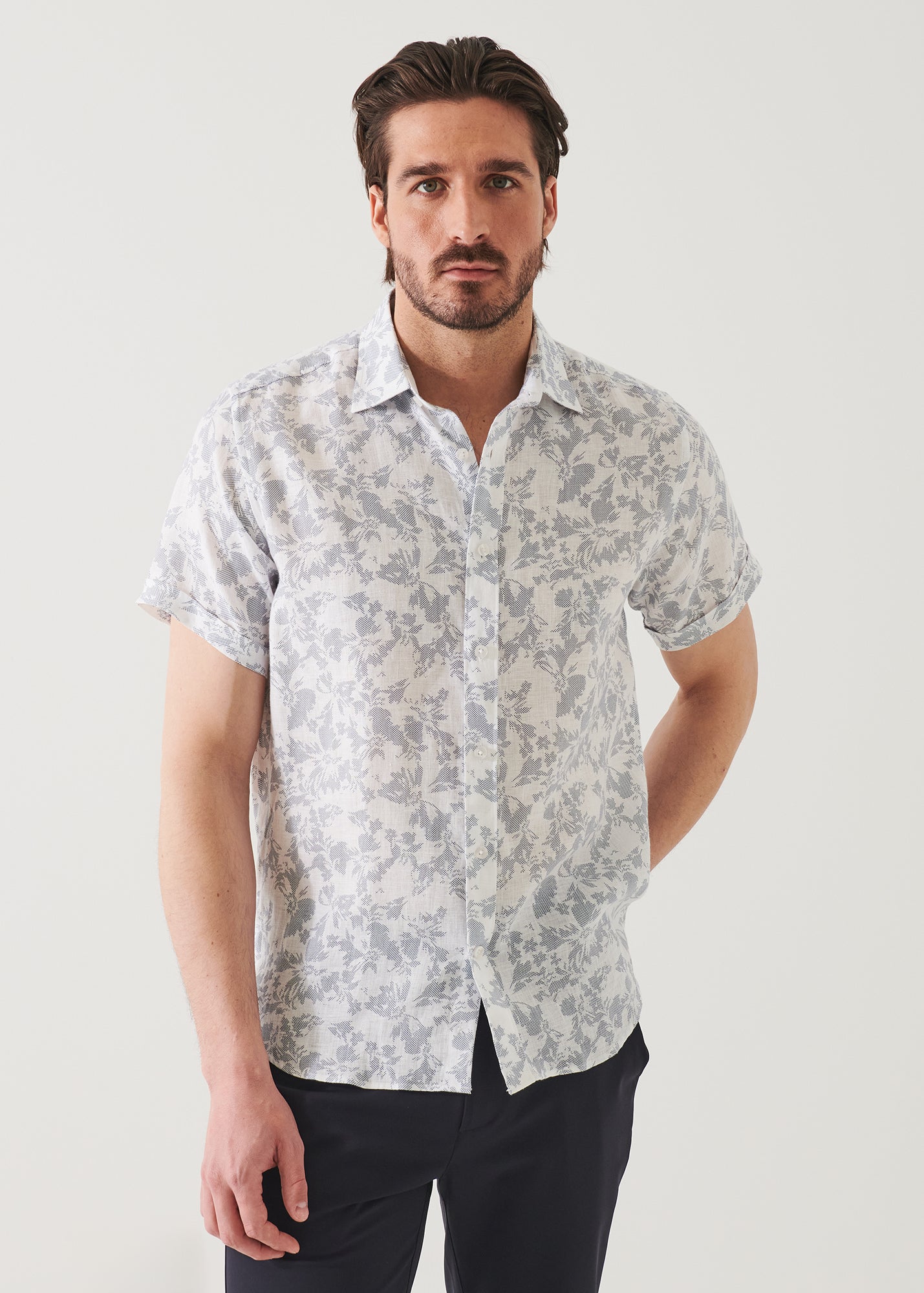 Etched Floral Print Linen Shirt